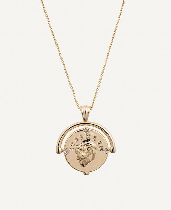 product shot of strength lion pendant necklace from the Megan Collection