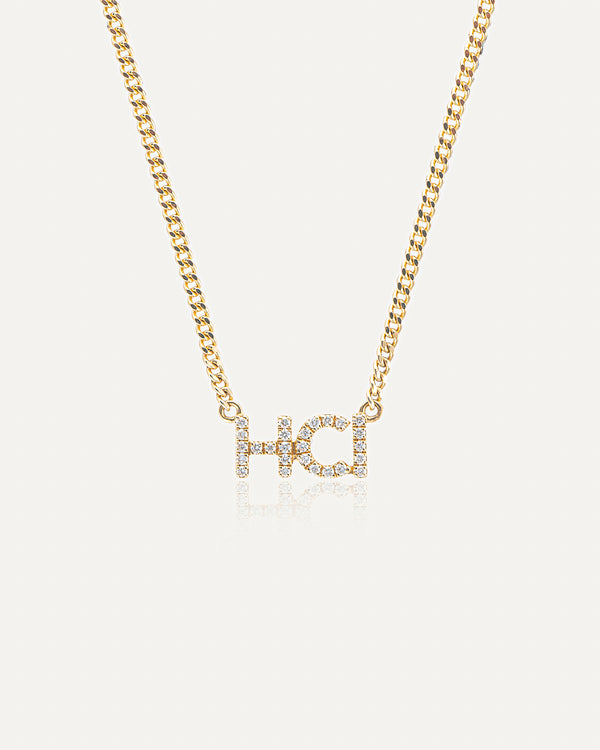 product shot of lottie custom diamond nameplate chain necklace