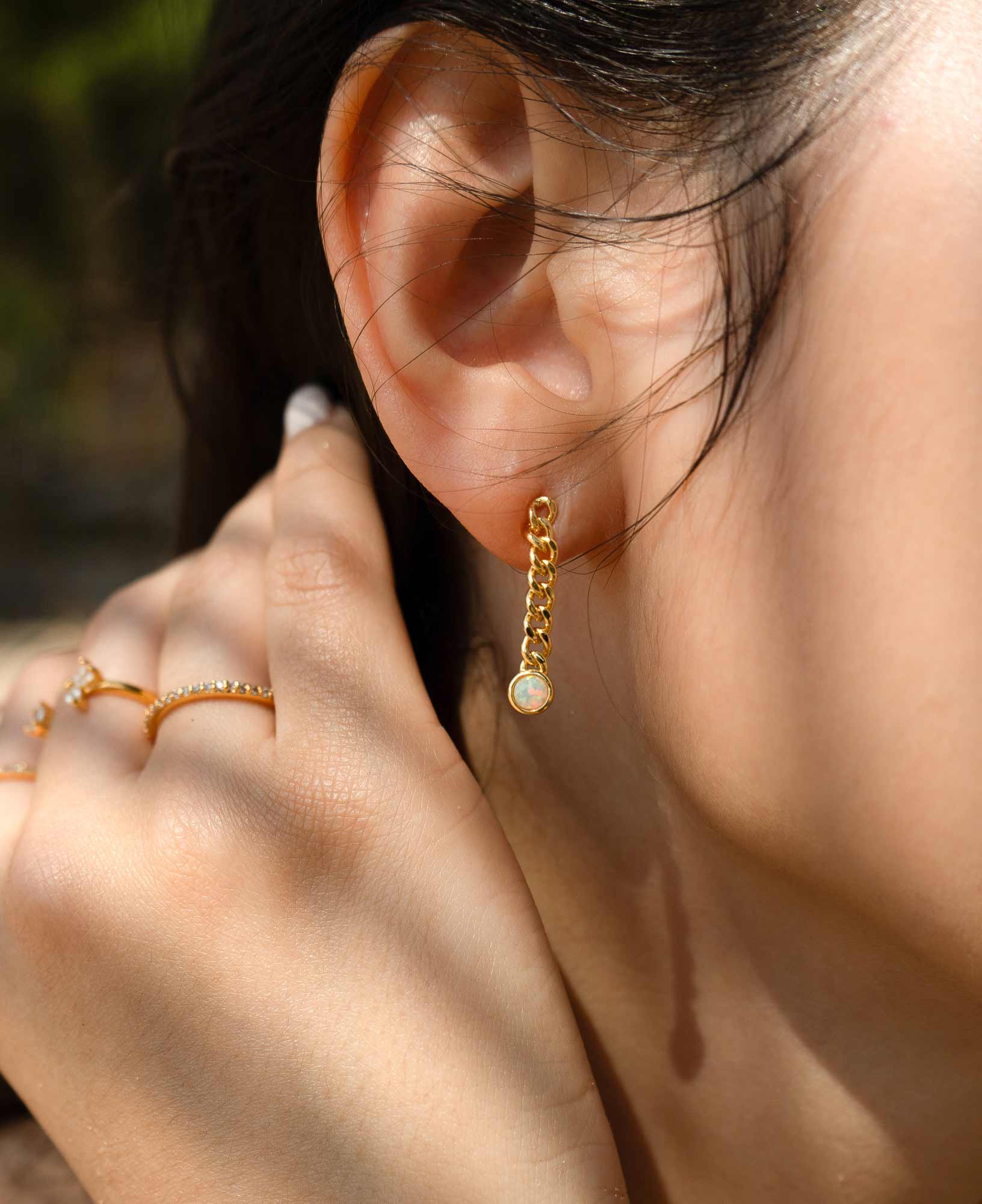 Model shot of Ava Opal Chain Earring