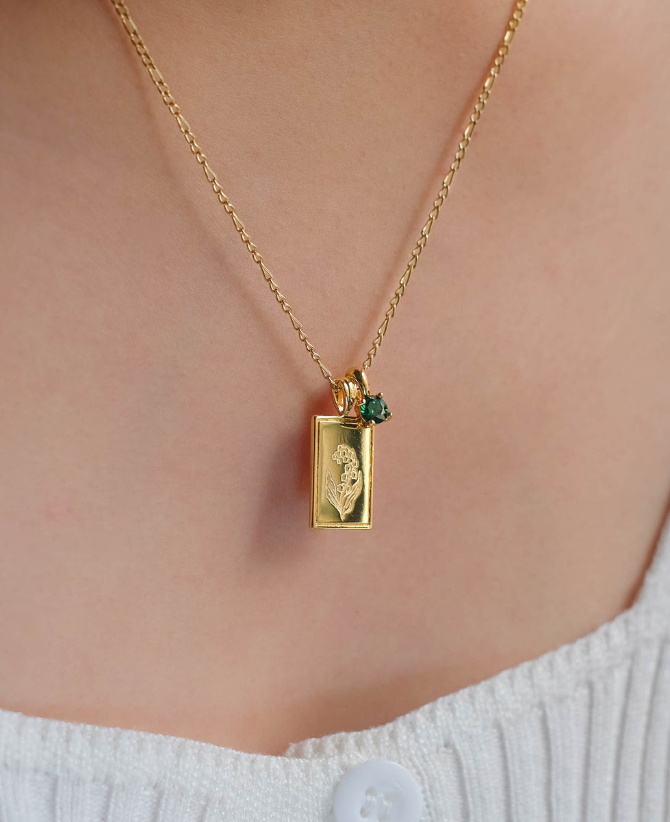 gold lily flower necklace May Lily of the Valley Birth Flower Pendant Necklace