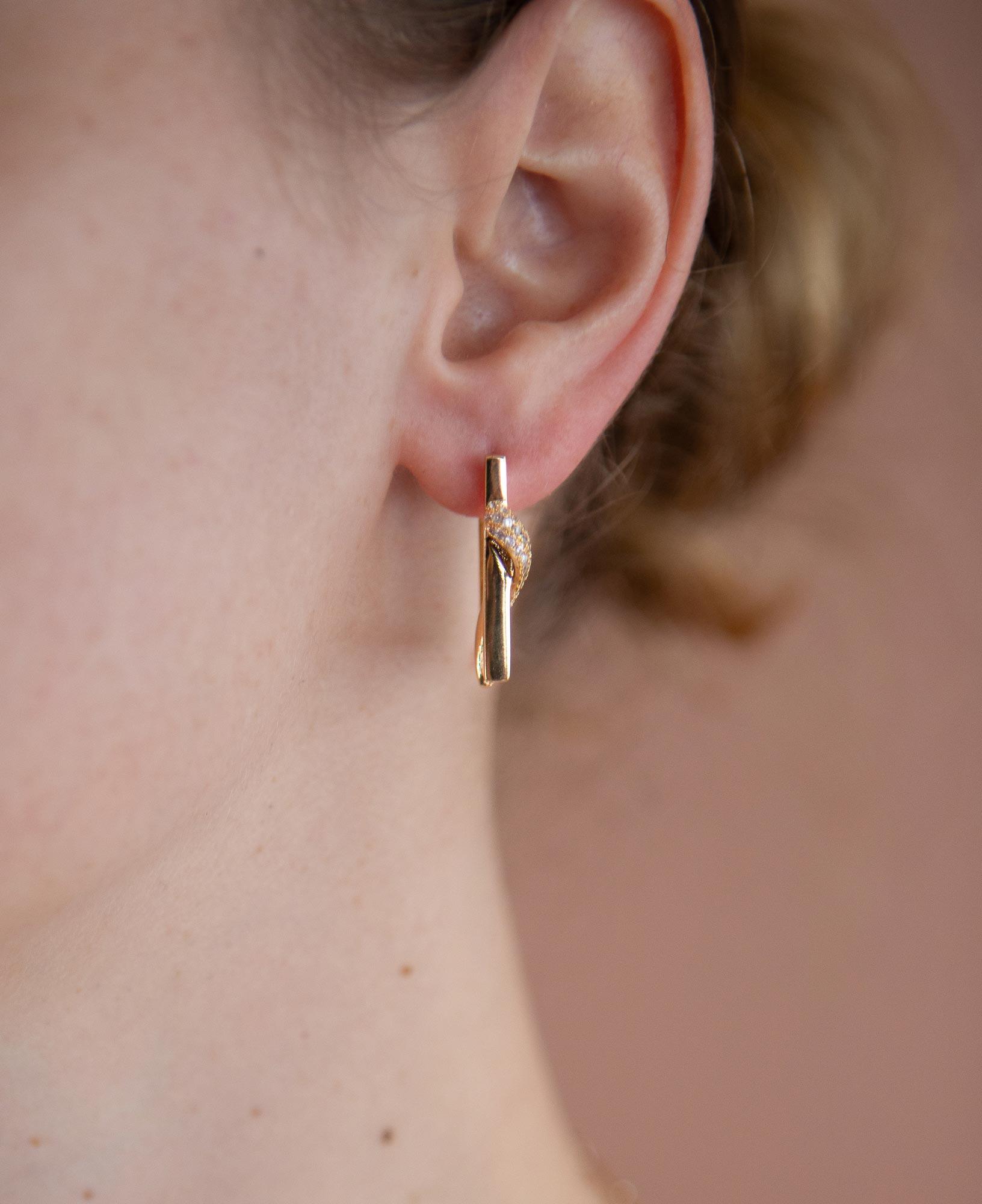 model shot of kim cz pave rectangle hoop earrings