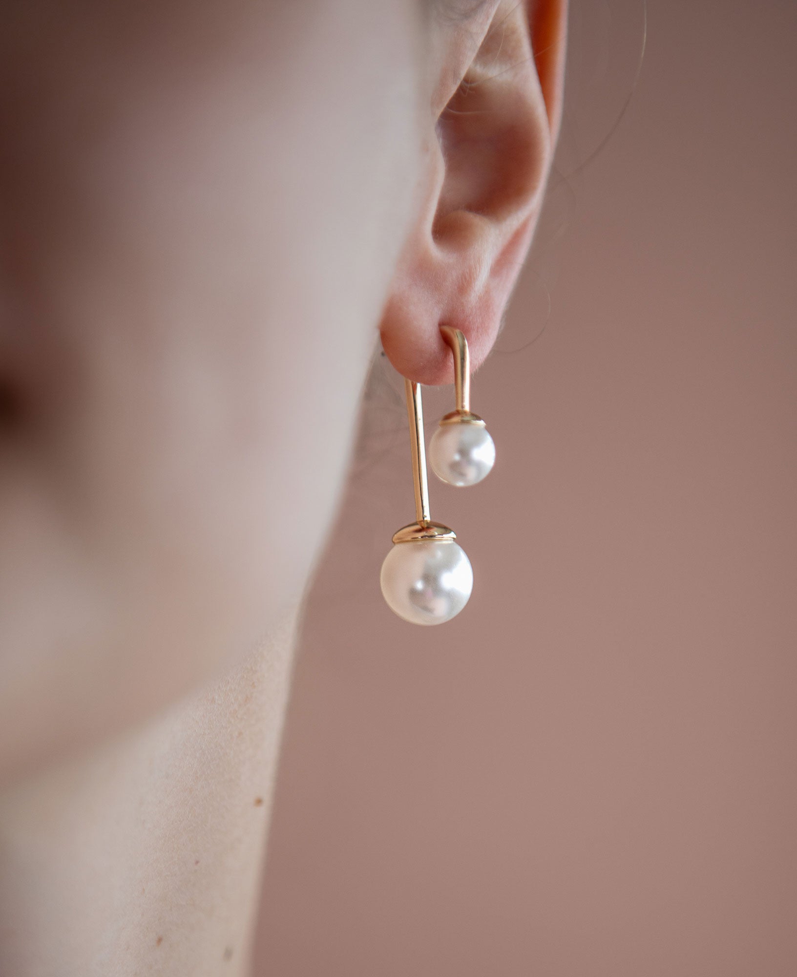 model shot of august pearl threader earrings