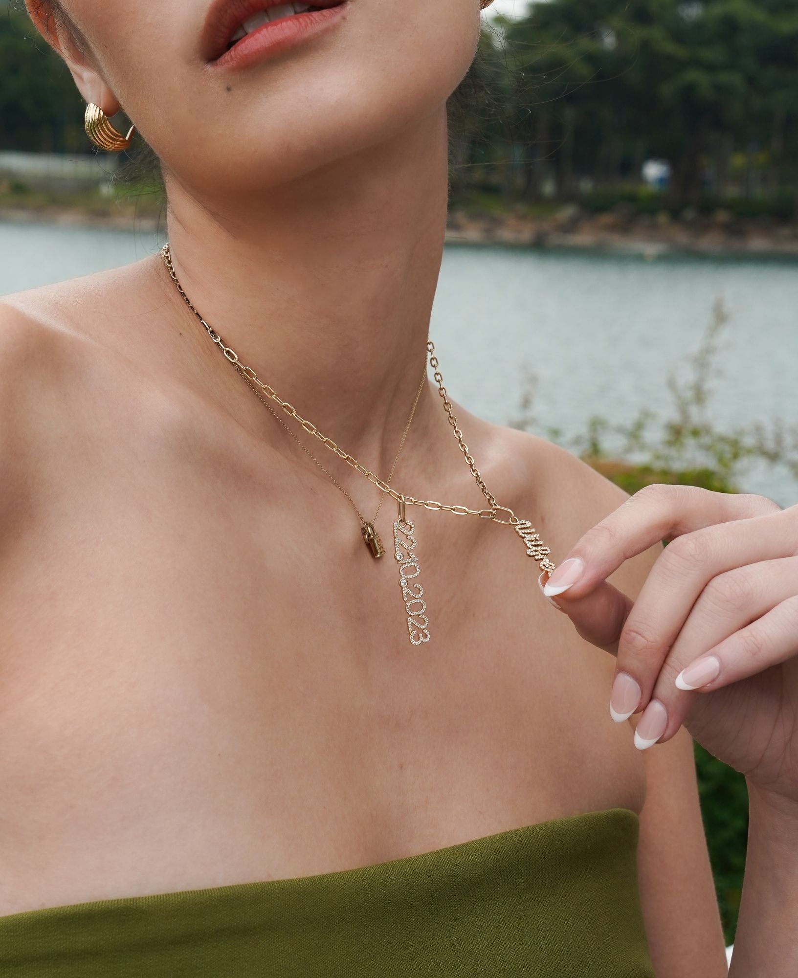 Vienna Custom Diamond Vertical 14k Solid Gold Pendant Necklace