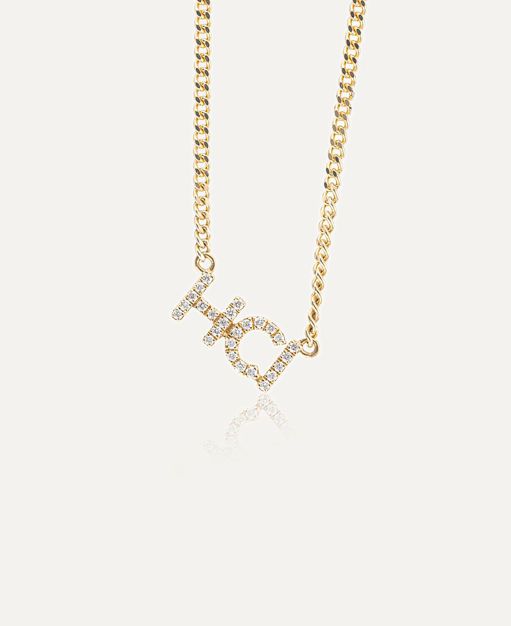 product image of the Lottie Custom Diamond Namplate Chain Necklace in Yellow Gold.