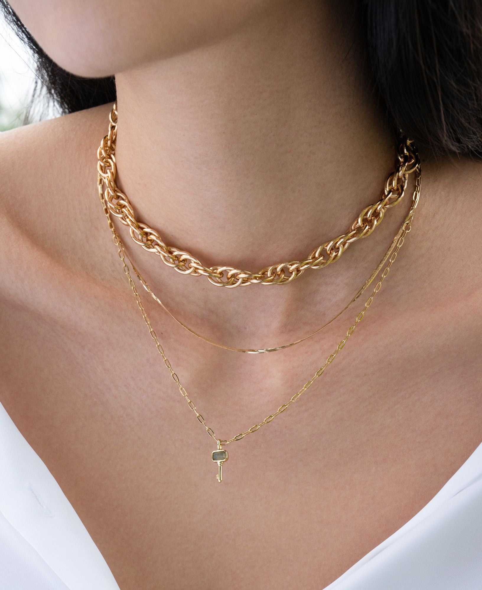 Marcelle 14k Solid Gold Baby Herringbone Chain Necklace