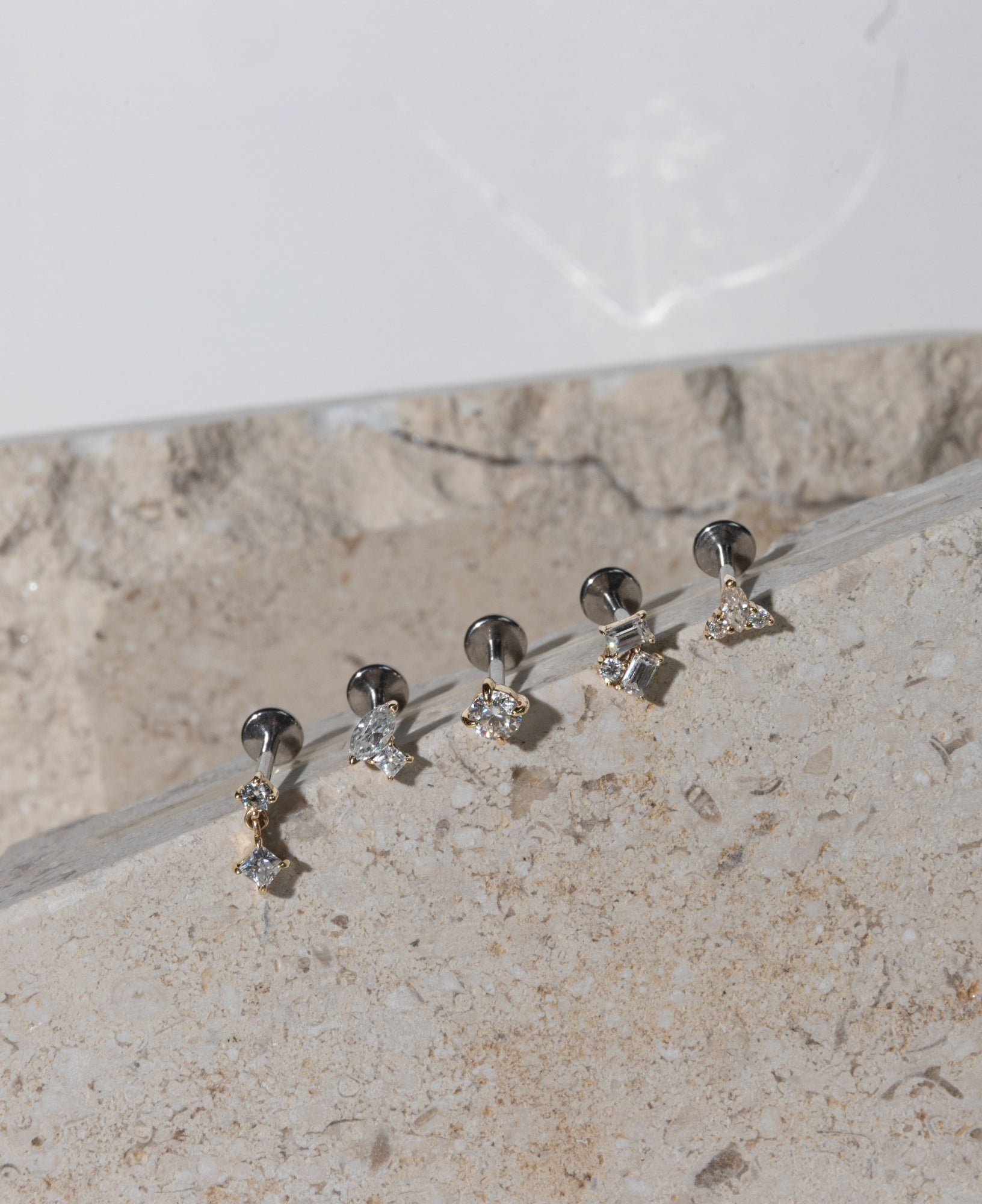 Aspen Baguette Trio Moissanite Flatback Stud