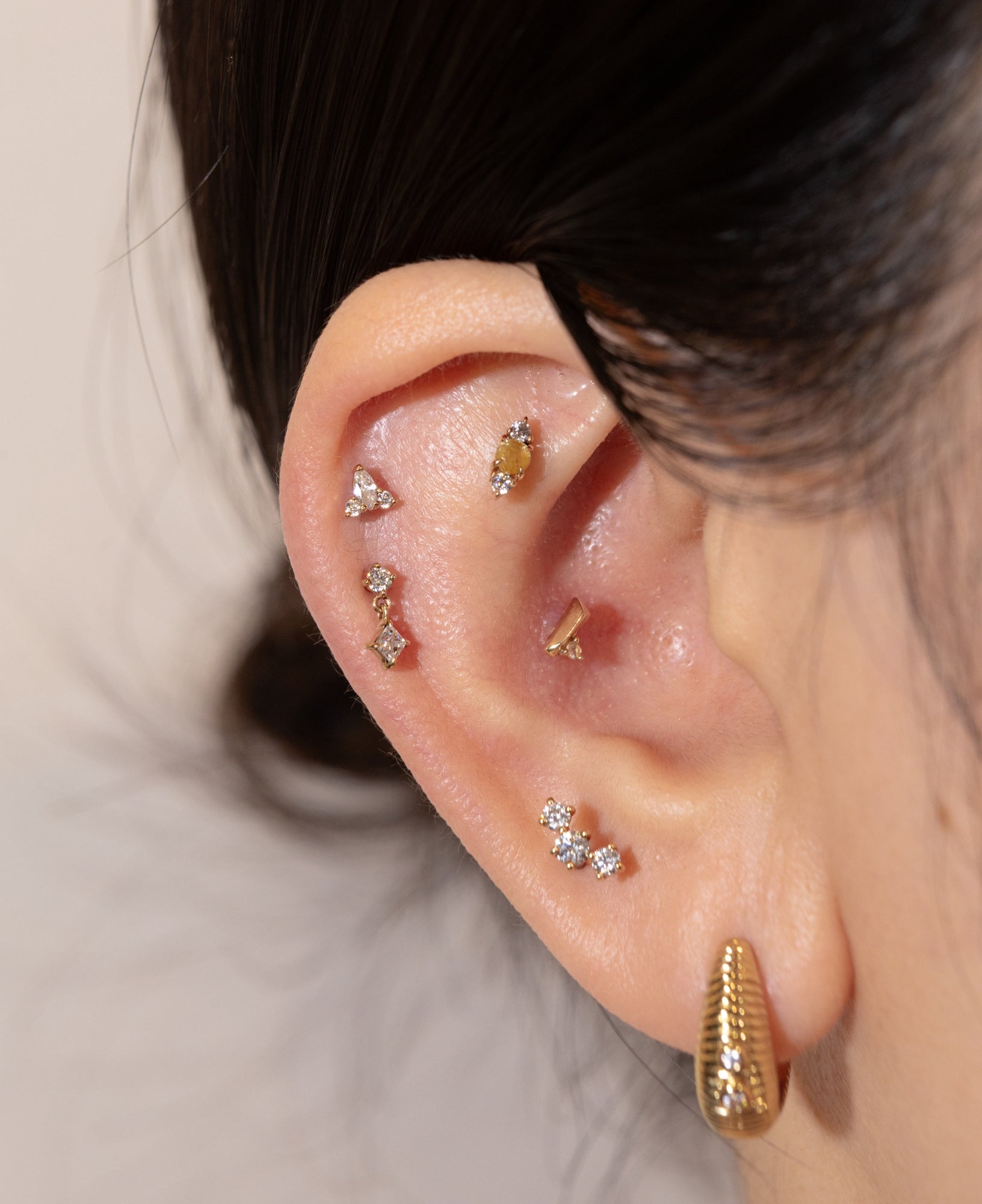 Arden 14k Solid Gold Marquise Trinity Flatback Stud