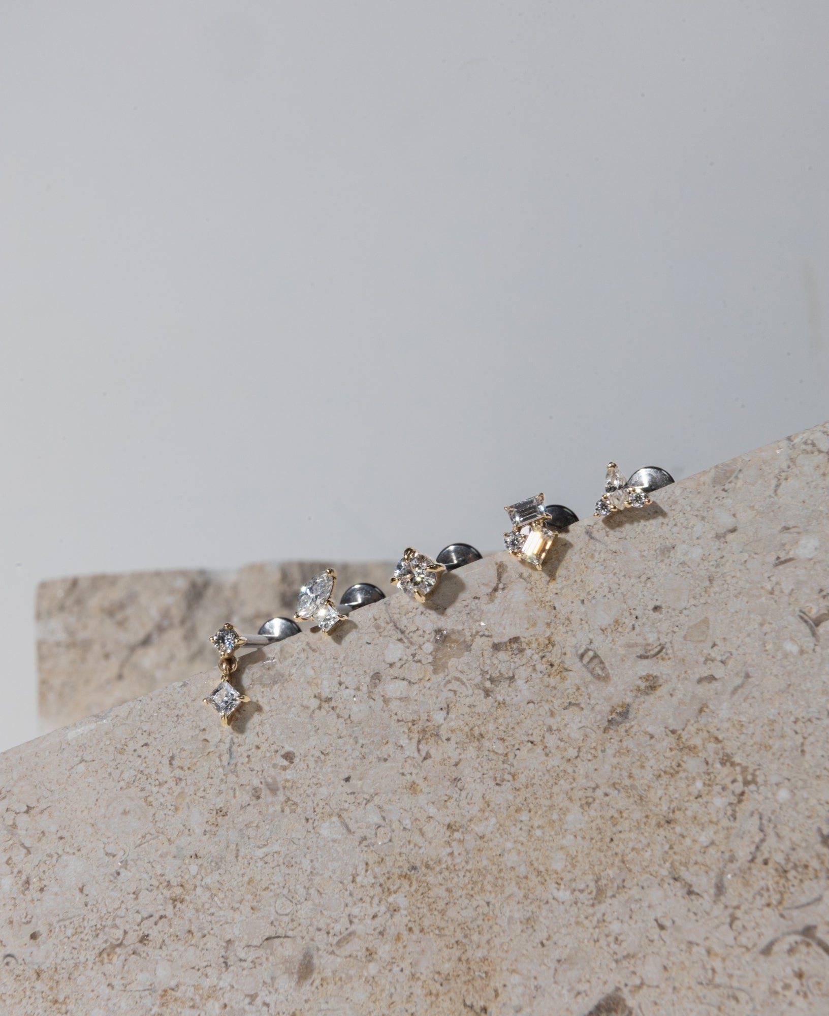 Arden 14k Solid Gold Marquise Trinity Flatback Stud