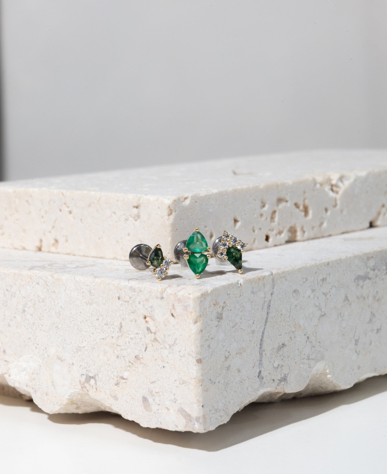 Tova 14k Solid Gold Green Gemstone Flatback Stud