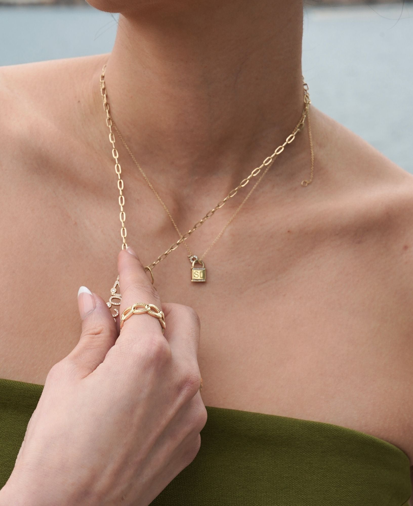 Leighton Custom 14k Solid Gold Engraved Lock-and-Key Necklace with Diamonds