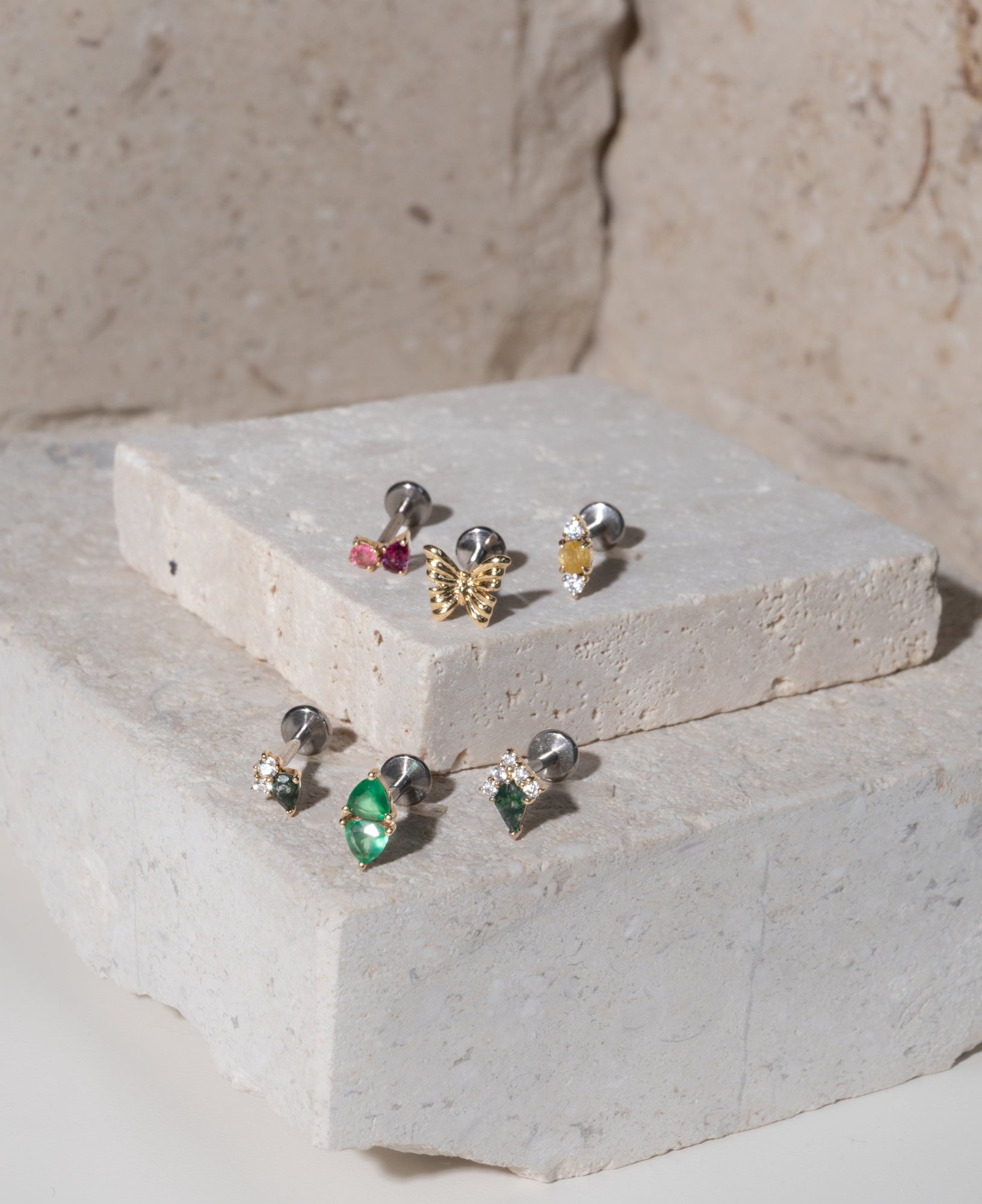 Tova 14k Solid Gold Green Gemstone Flatback Stud