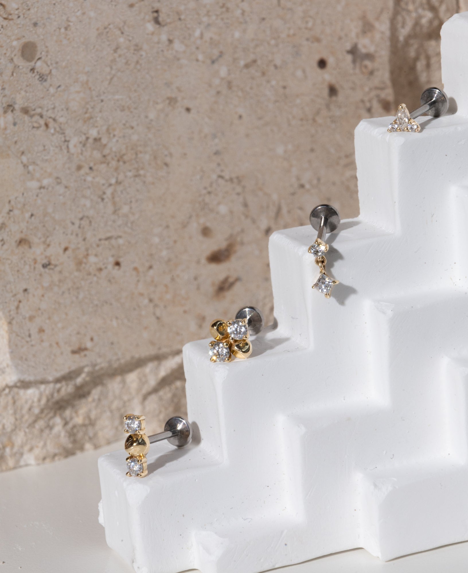 Rowyn 14k Solid Gold Duo Moissanite Pebble Flatback Stud