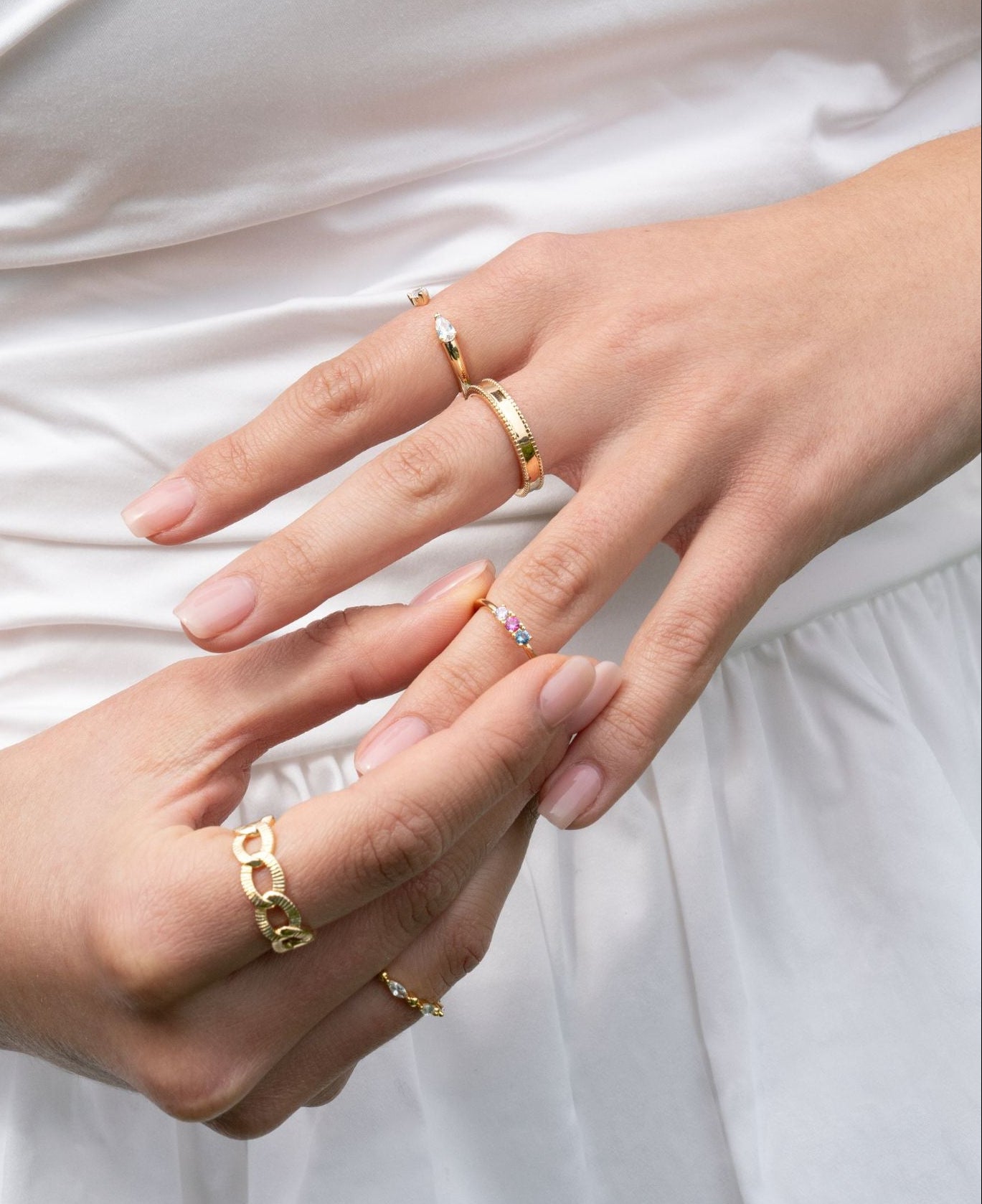 Rainbow 14k Gold CZ Ring