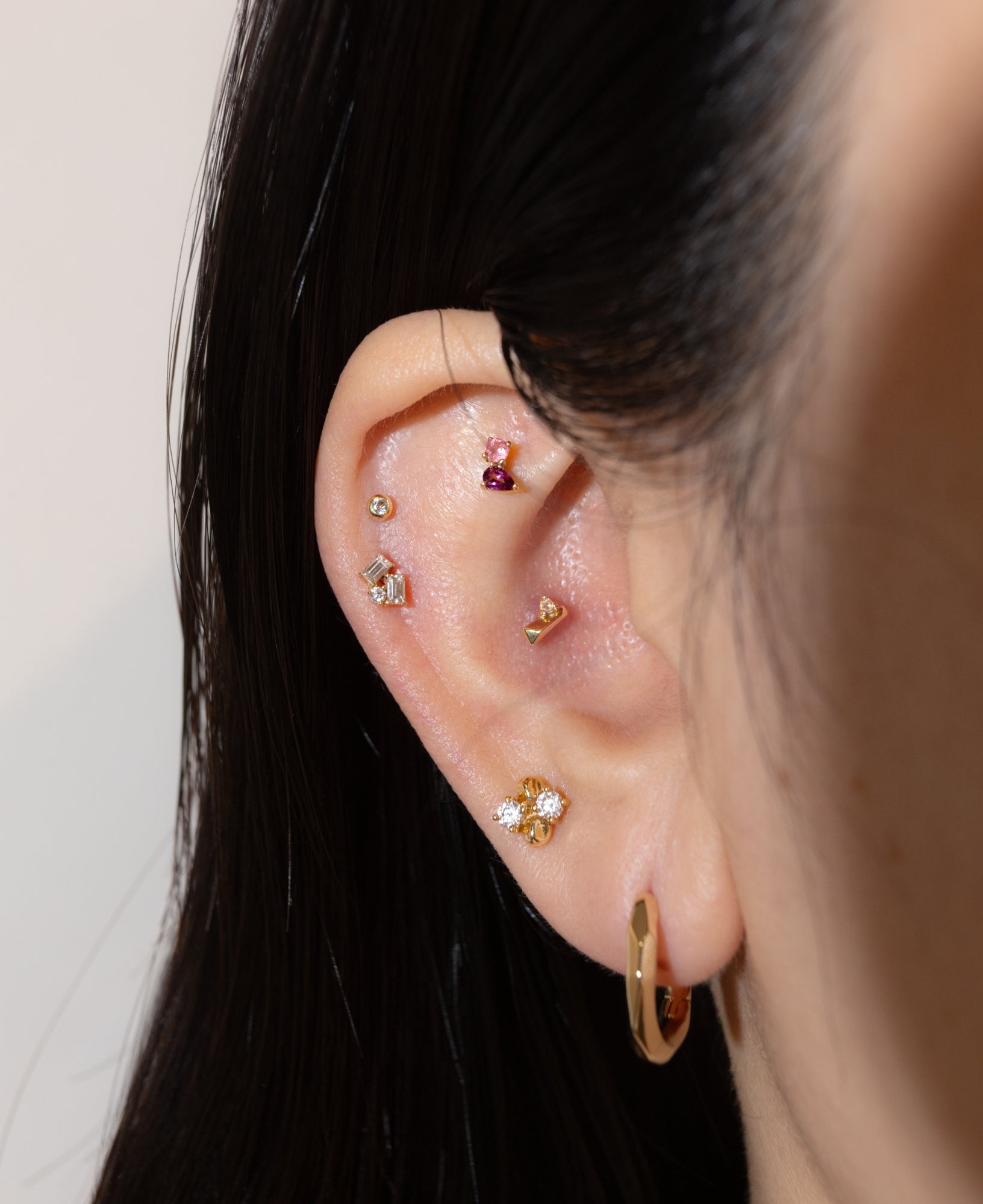 Aspen Baguette Trio Moissanite Flatback Stud