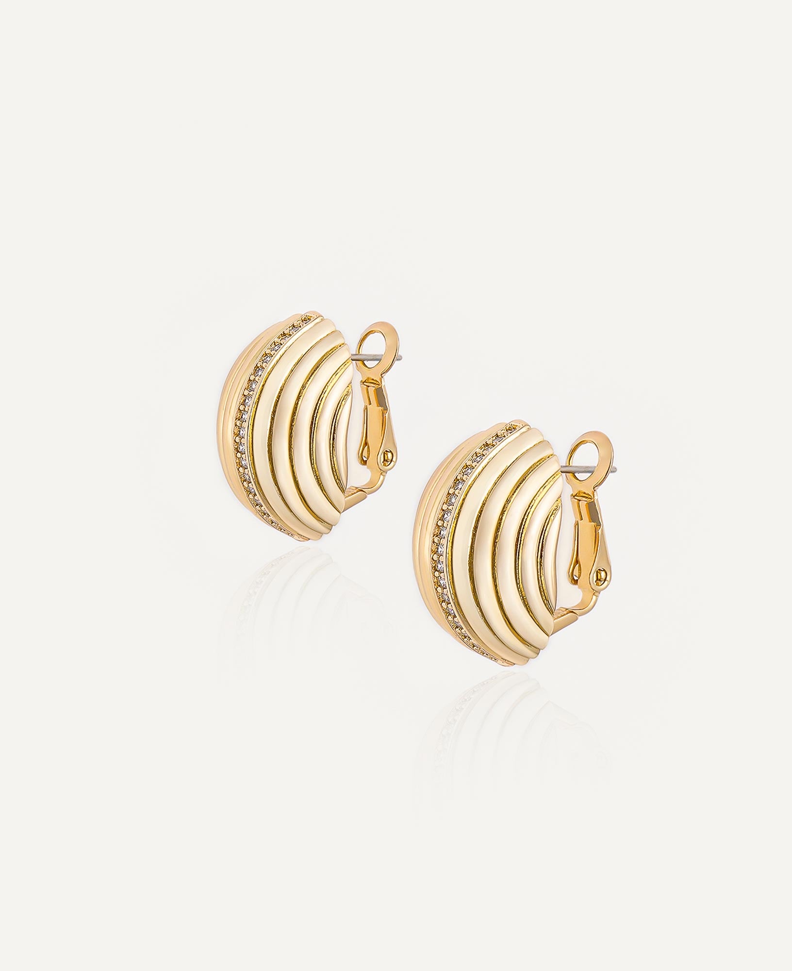 product picture of Cordelia Wide Ribbed Oval CZ Button Earrings