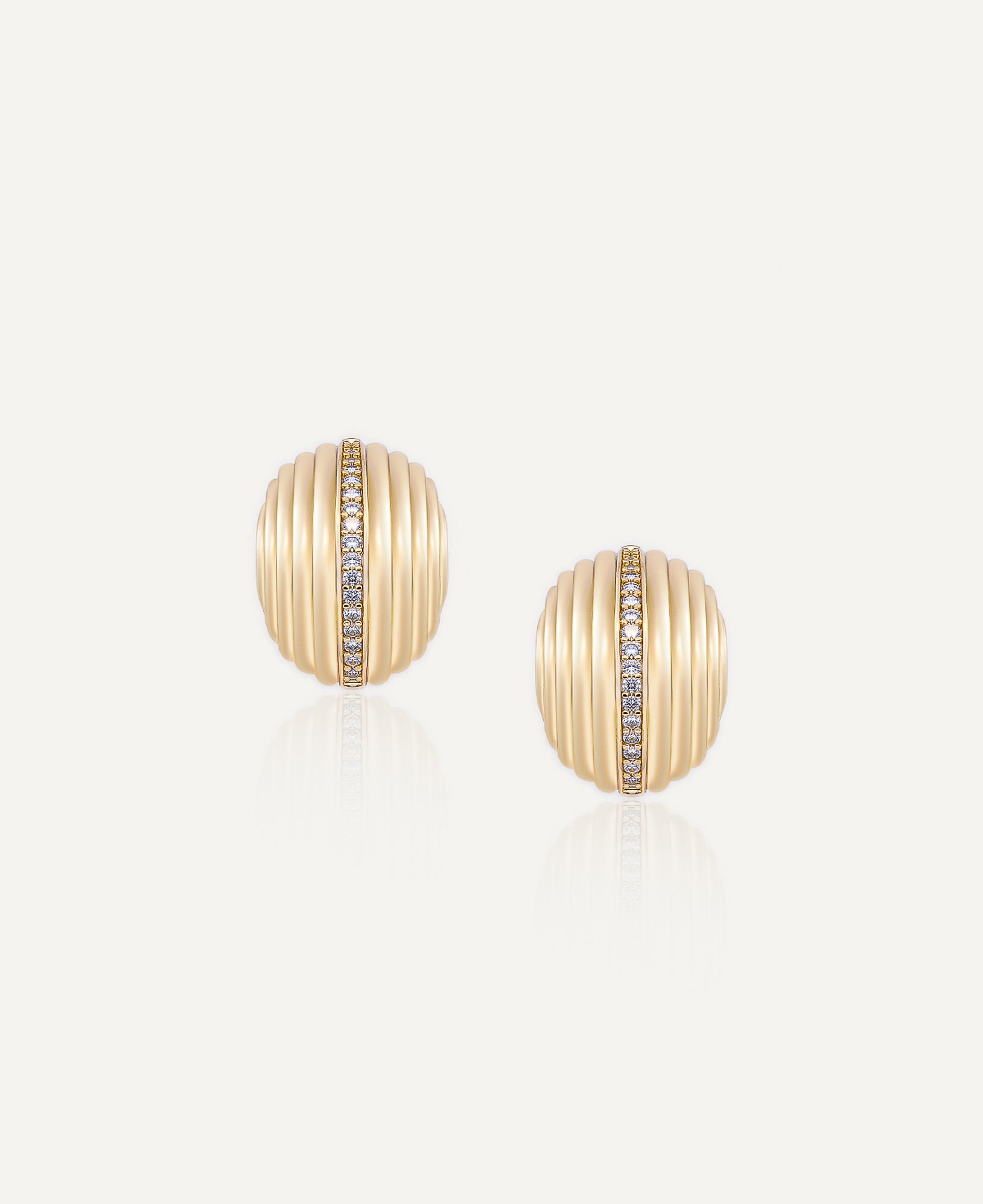 product picture of Cordelia Wide Ribbed Oval CZ Button Earrings