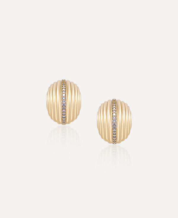 product picture of Cordelia Wide Ribbed Oval CZ Button Earrings