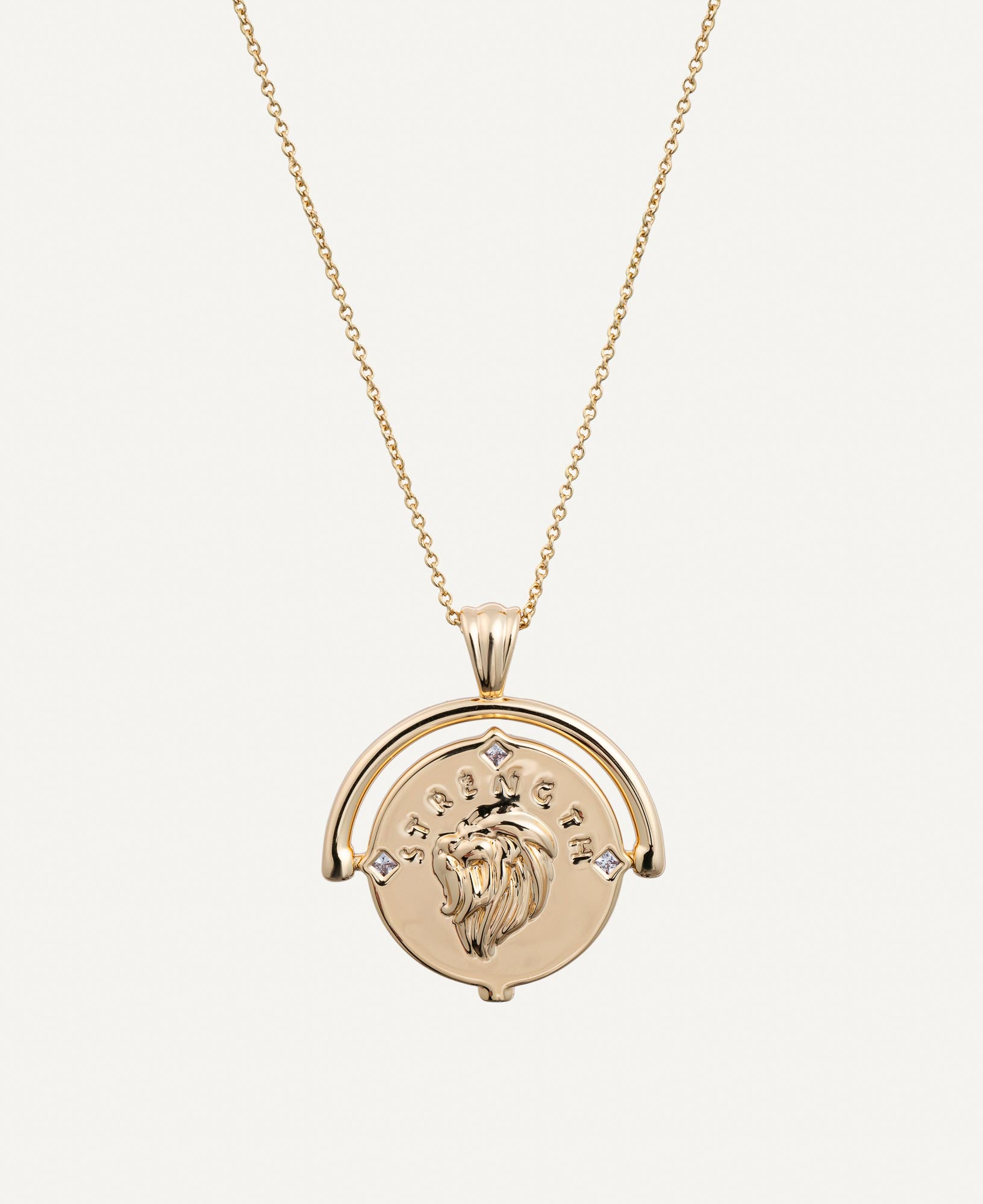 product shot of strength lion pendant necklace from the Megan Collection
