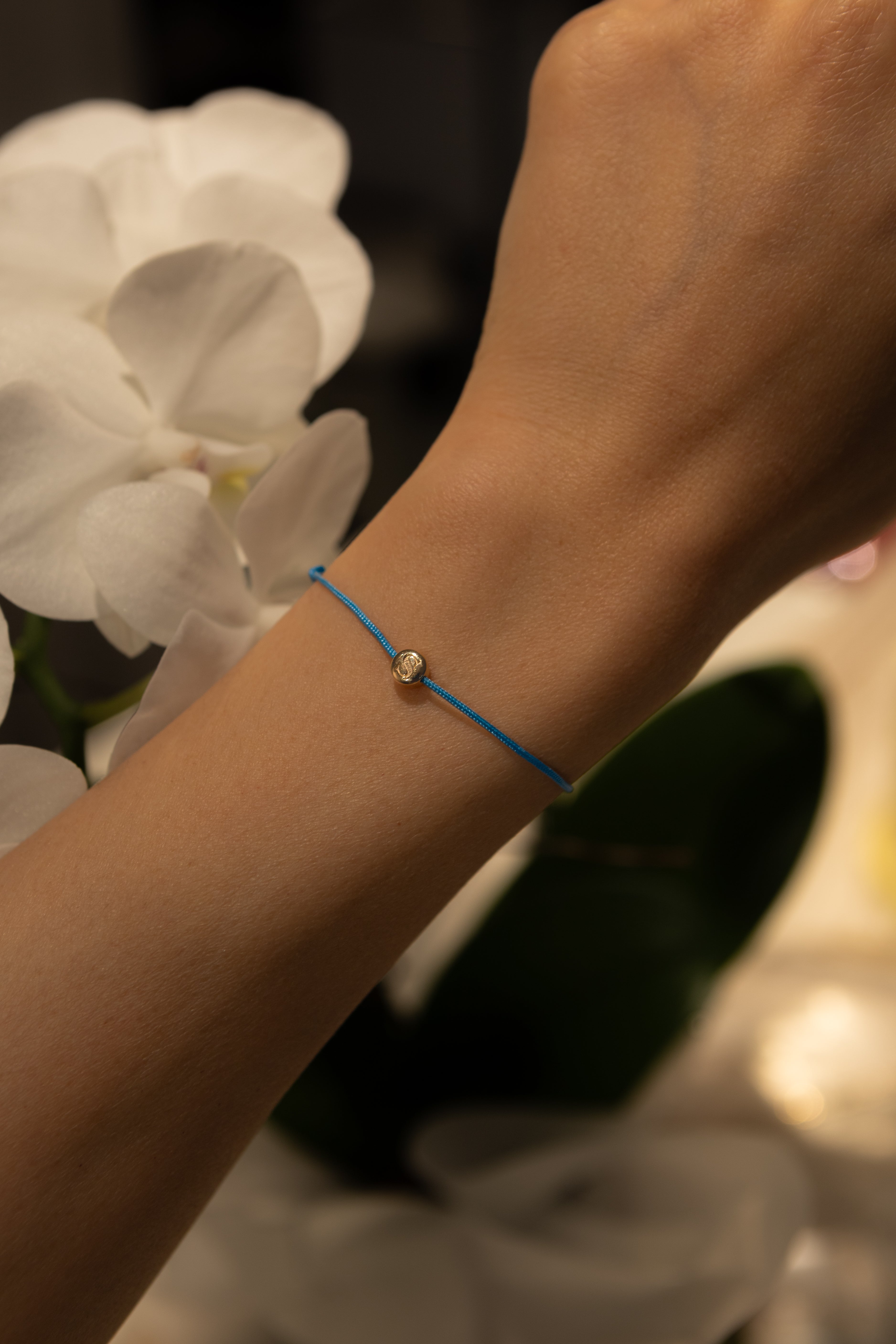 Aria Custom Solid Gold Initial Silk Bracelet with Diamond