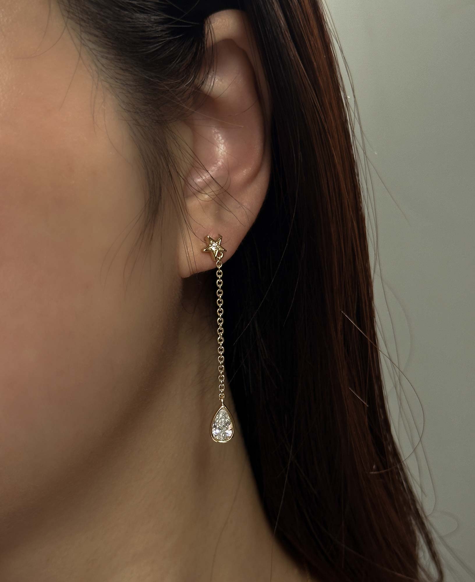 model shot of Victoria Drop Earrings with cubic zirconia