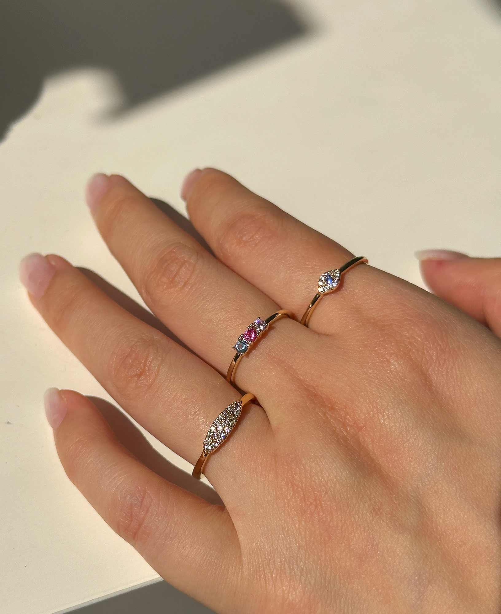 Model shot of rainbow cz ring with cubic zirconia