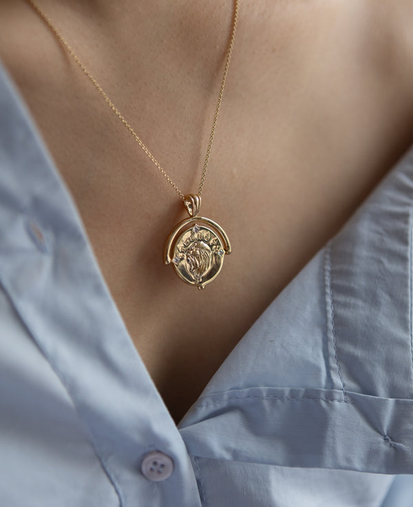 Strength lion Pendant necklace on model