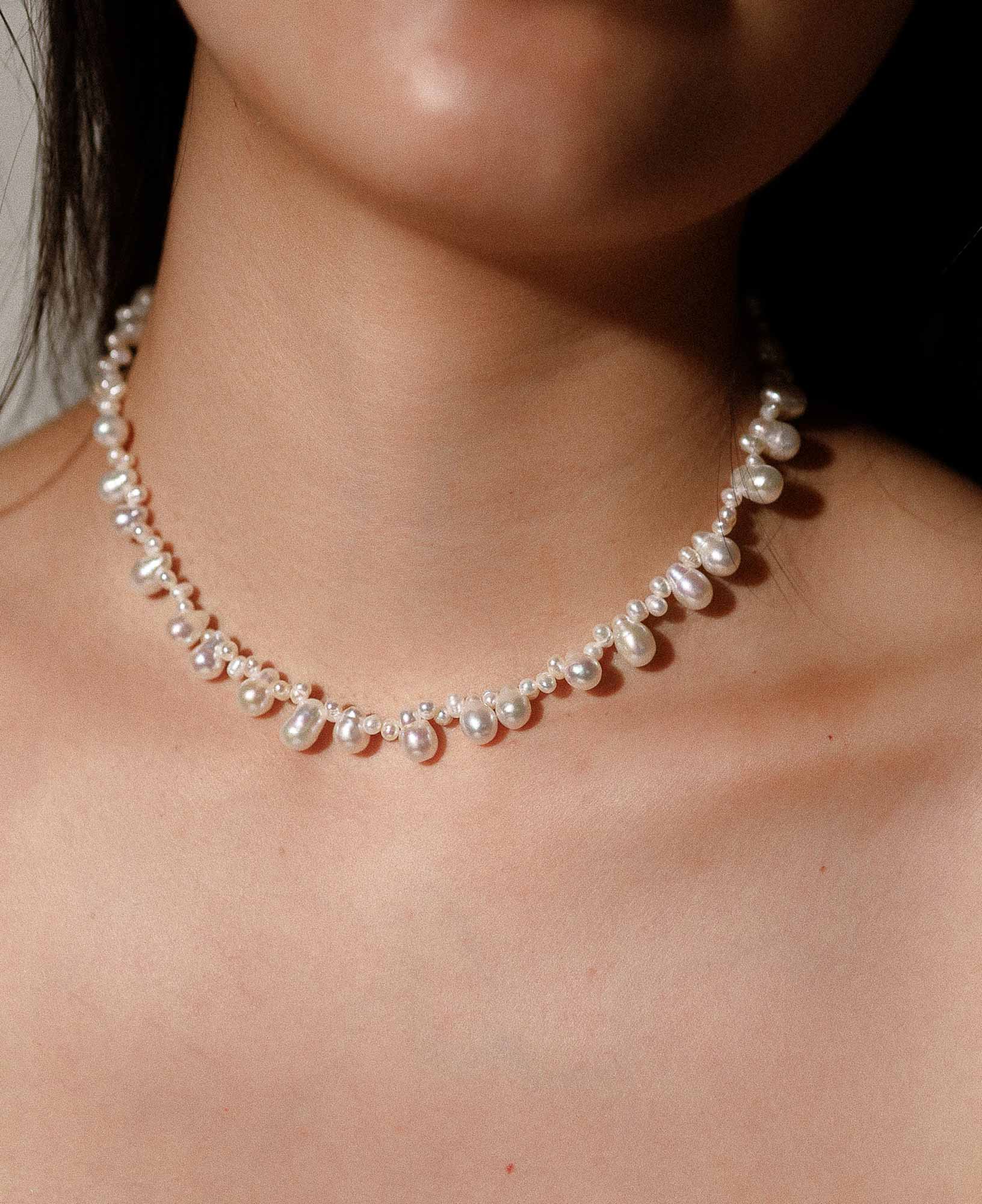 model shot of Isla Teardrop Baroque Pearl Choker Necklace