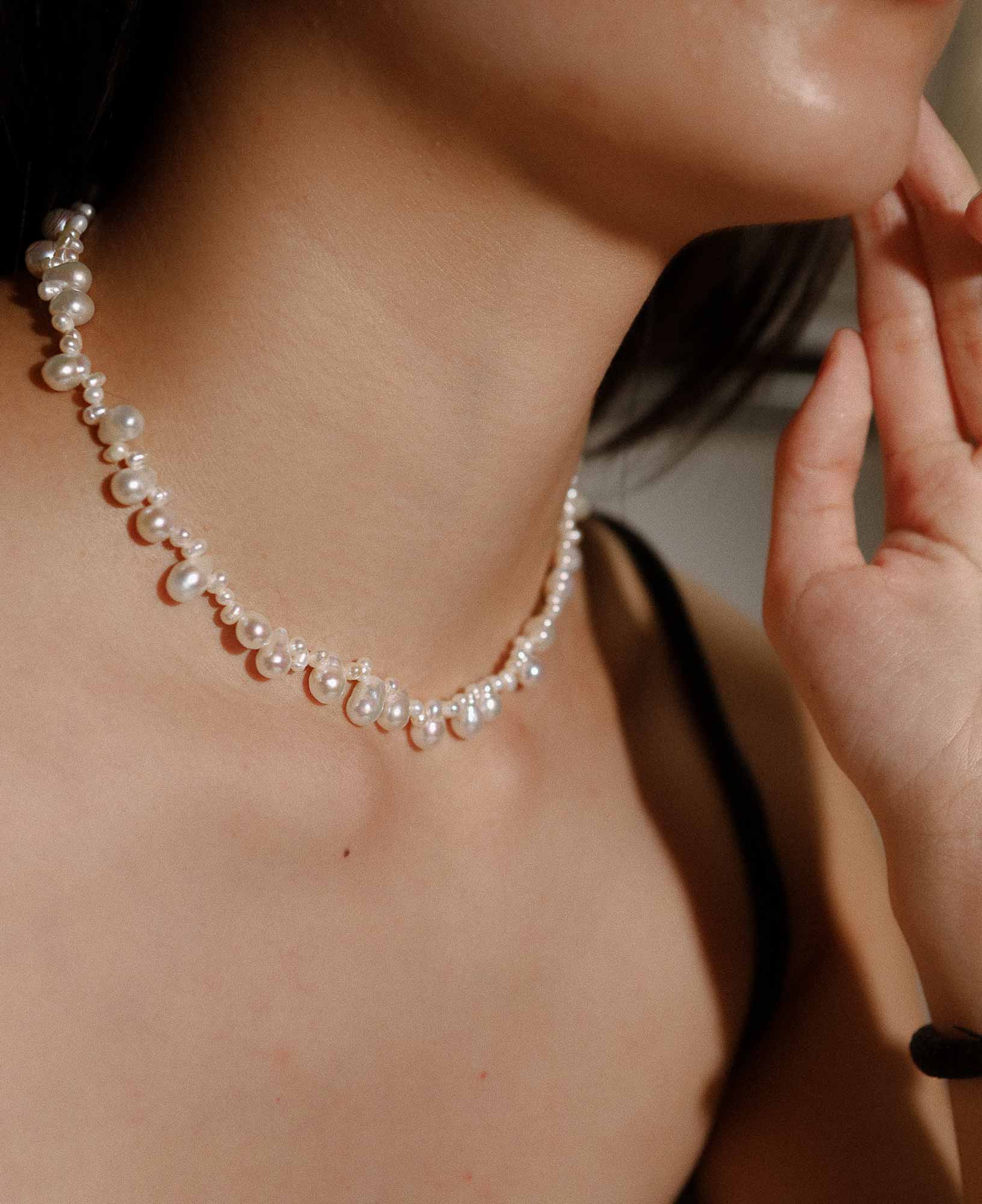 model shot of Isla Teardrop Baroque Pearl Choker Necklace