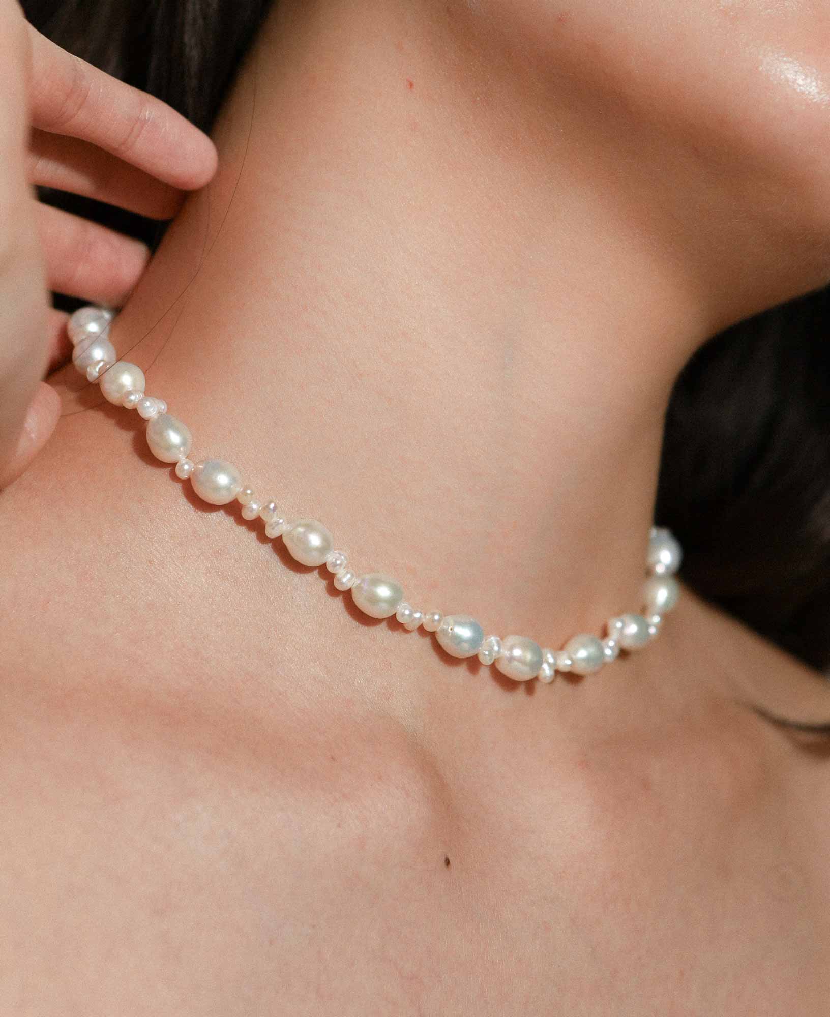 model shot of Emilia Baroque Pearl Choker Necklace