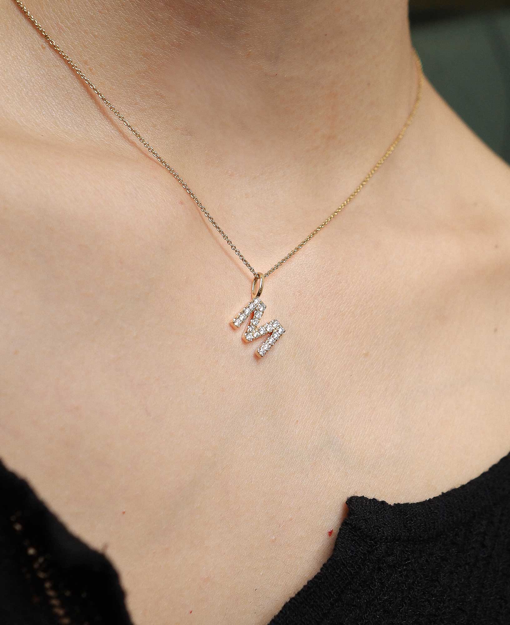 Model Shot of the Morgana Custom Diamond Initial Pendant Necklace