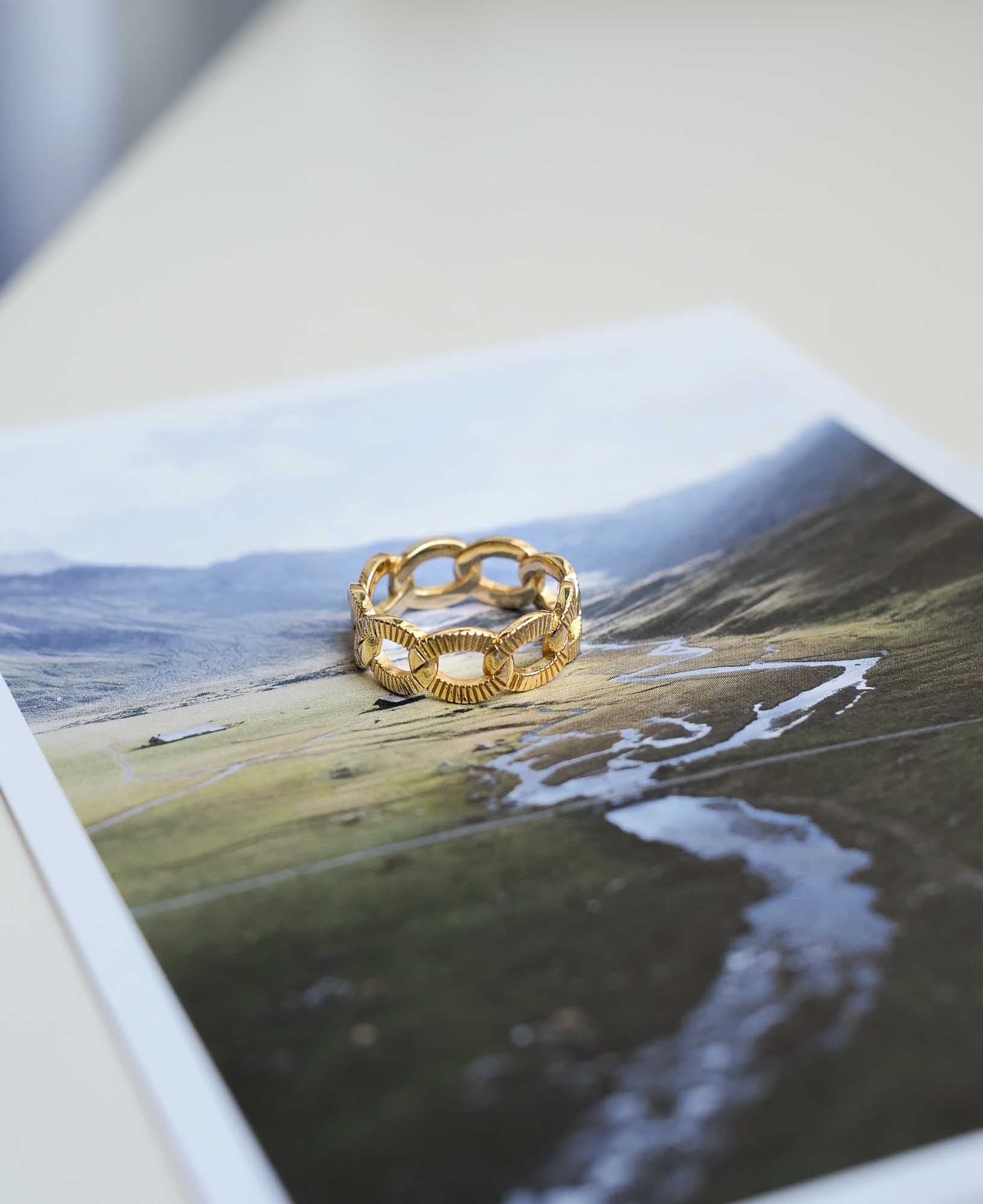 Oceane Textured Gold Chain Ring