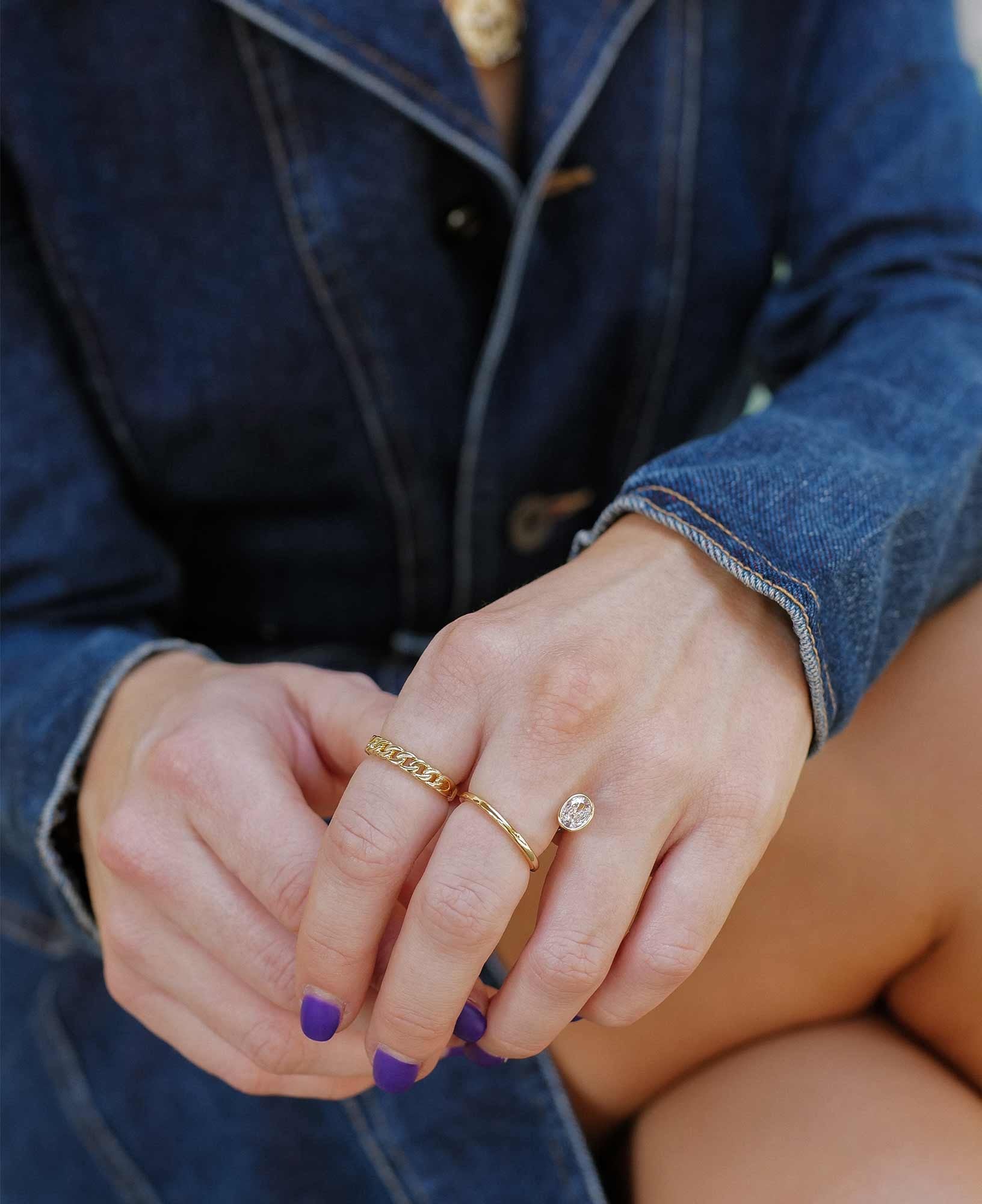 model shot of clementina gold ring and nicole 14k gold chain ring