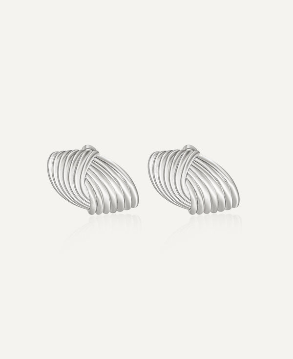 Product picture of Laverne Illusion Knot Silver Statement Earrings.