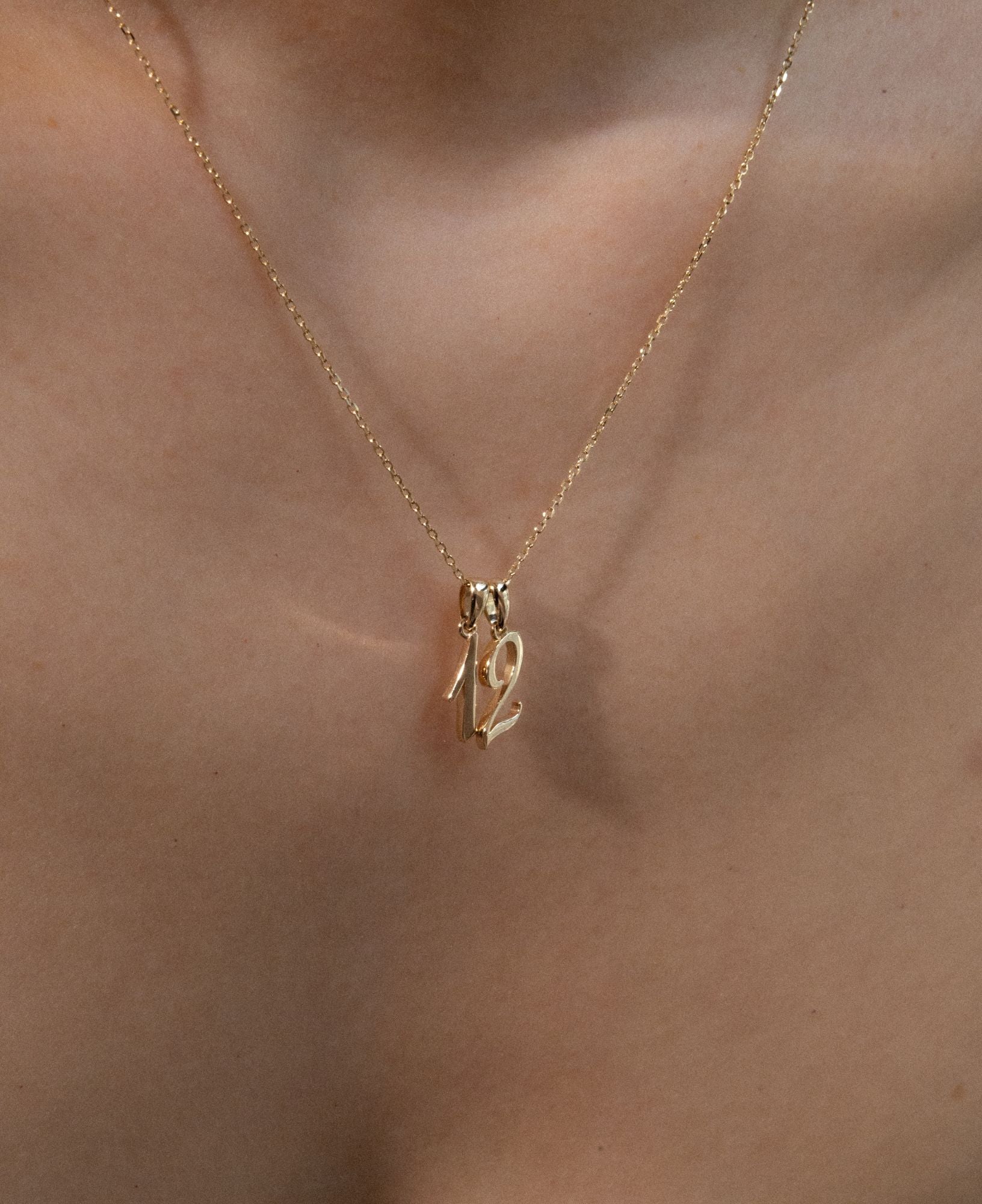 Lucia Custom Script Number Solid Gold Charm Necklace