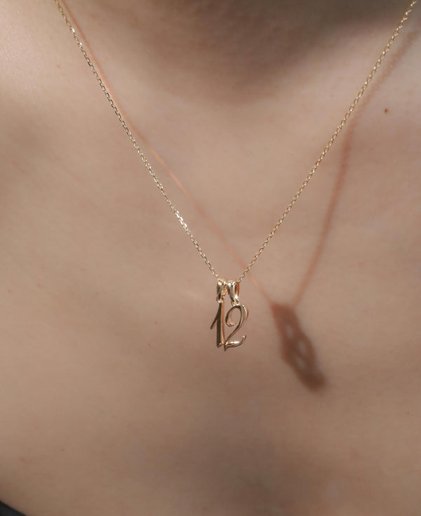 Lucia Custom Script Initial Solid Gold Charm Necklace