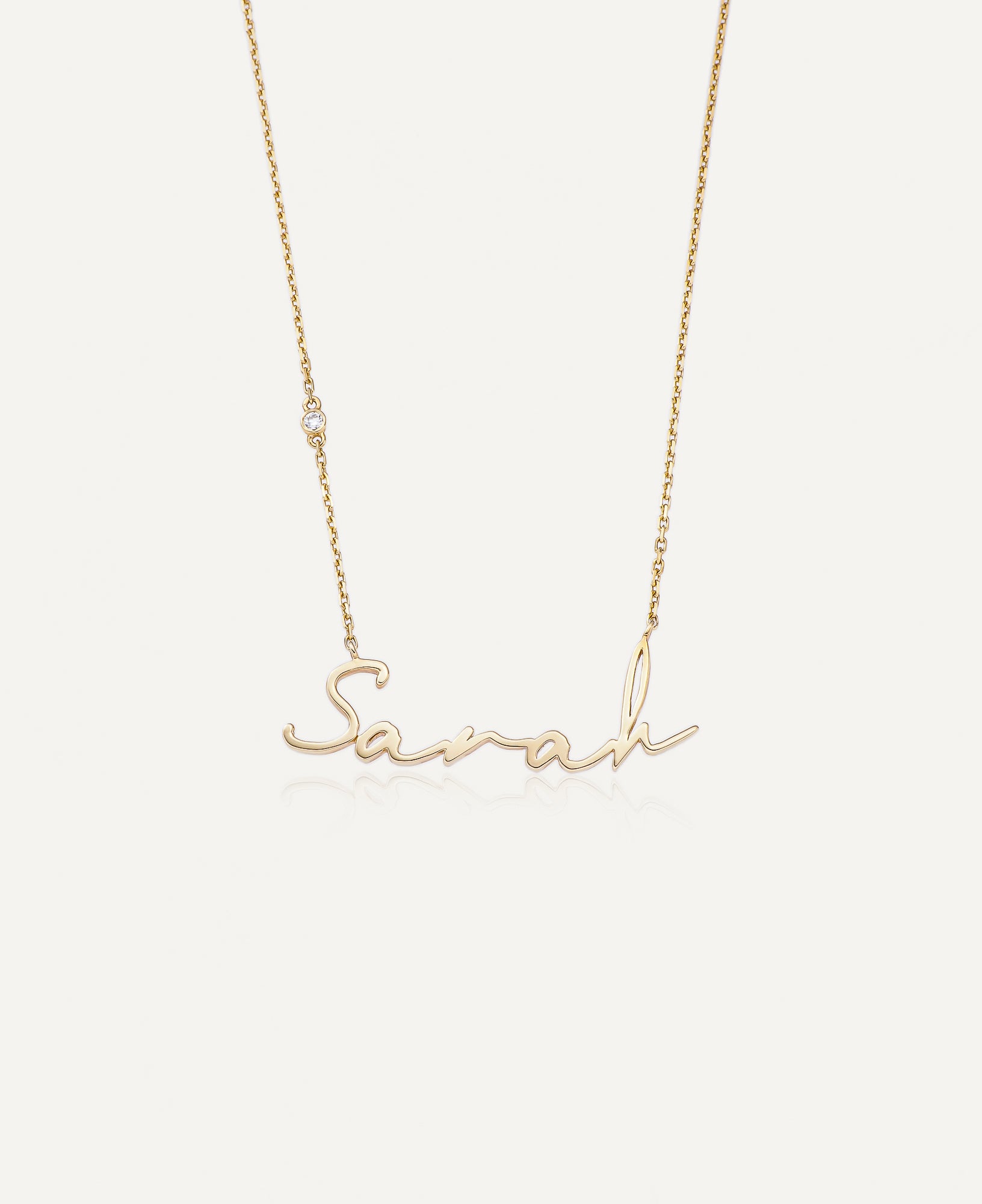 product shot of Alaia Custom Nameplate Necklace with Diamond