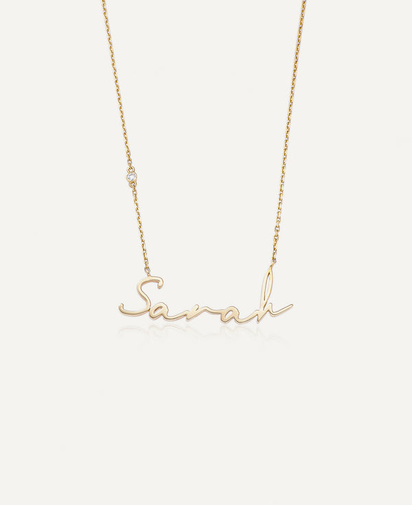 product shot of Alaia Custom Nameplate Necklace with Diamond