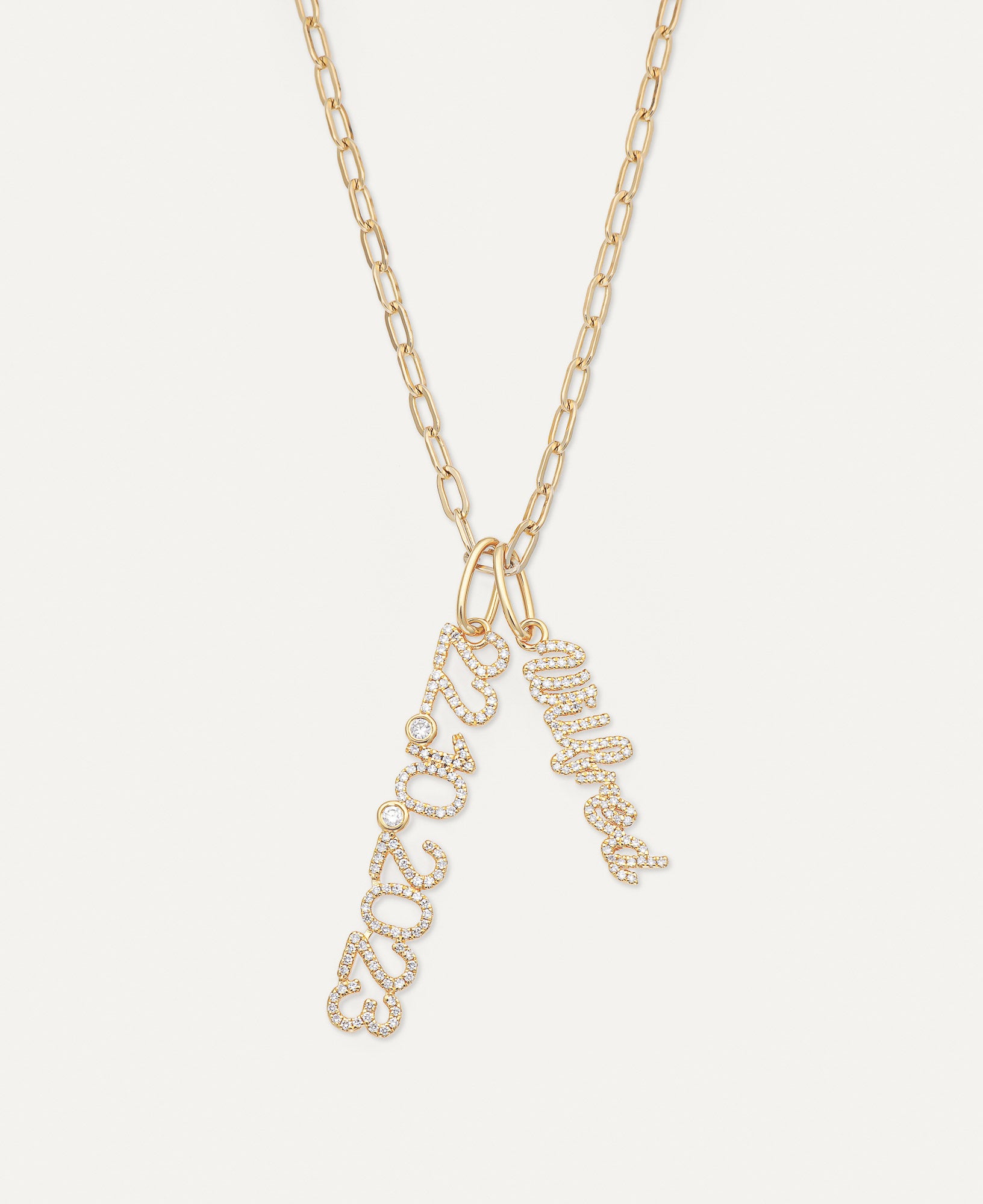 product shot of Vienna Custom Diamond Vertical Name Pendant Necklace in 14k Yellow Gold