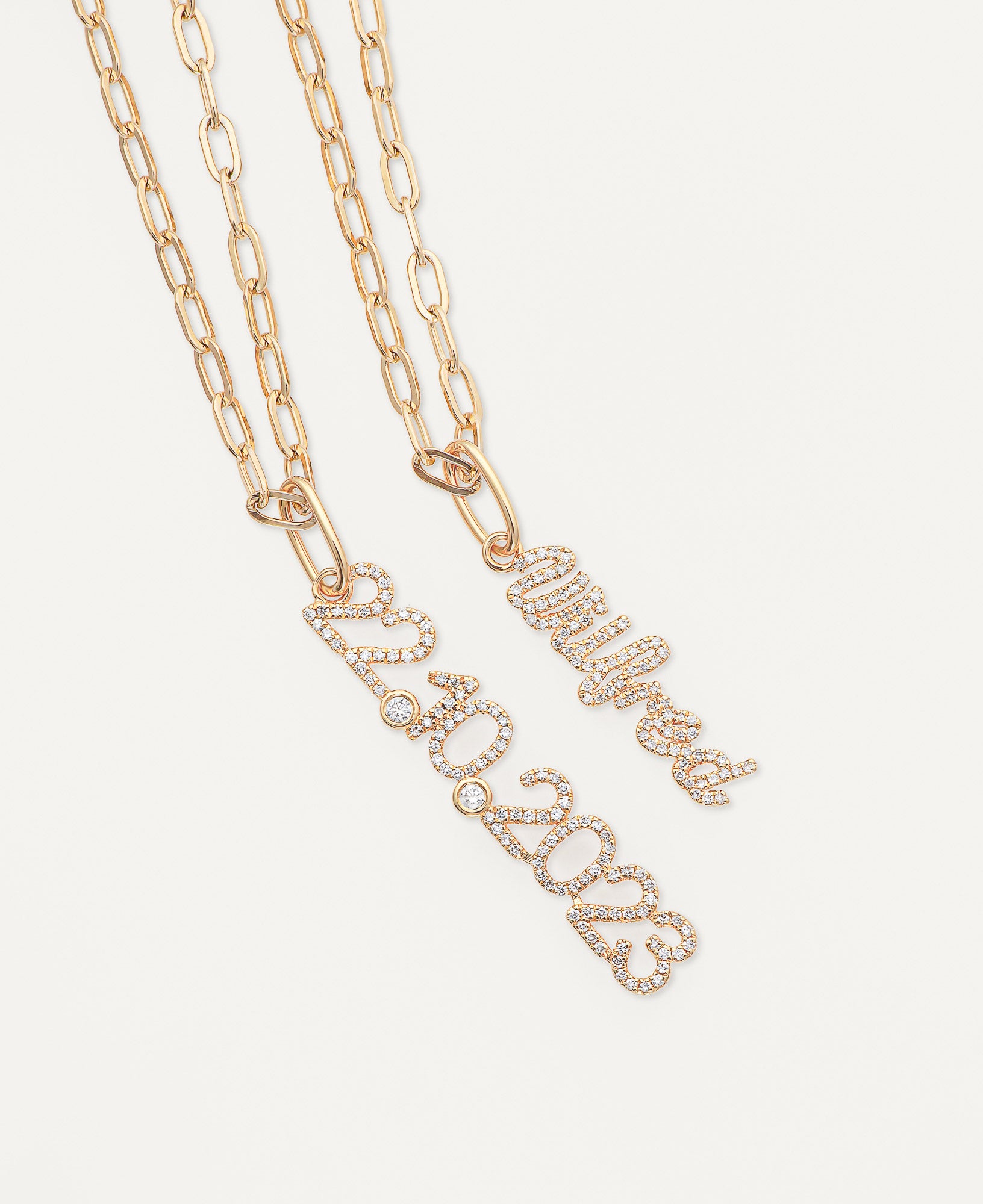 product shot of Vienna Custom Diamond Vertical Name Pendant Necklace in 14k Yellow Gold