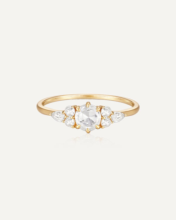 product shot of josephine white sapphire cluster solid gold ring