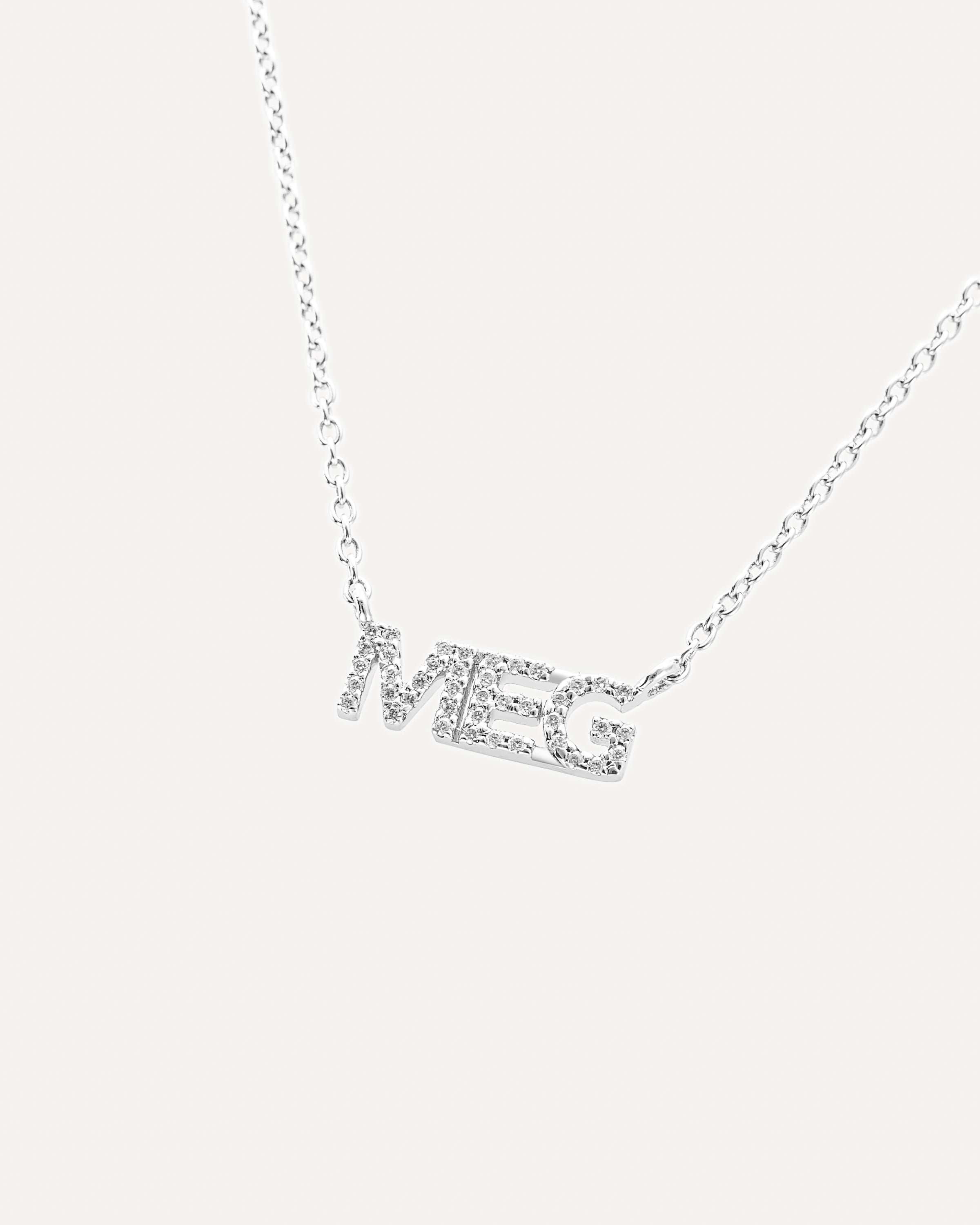 product shot of Lottie Custom Diamond Nameplate Chain Necklace in 14k White Gold