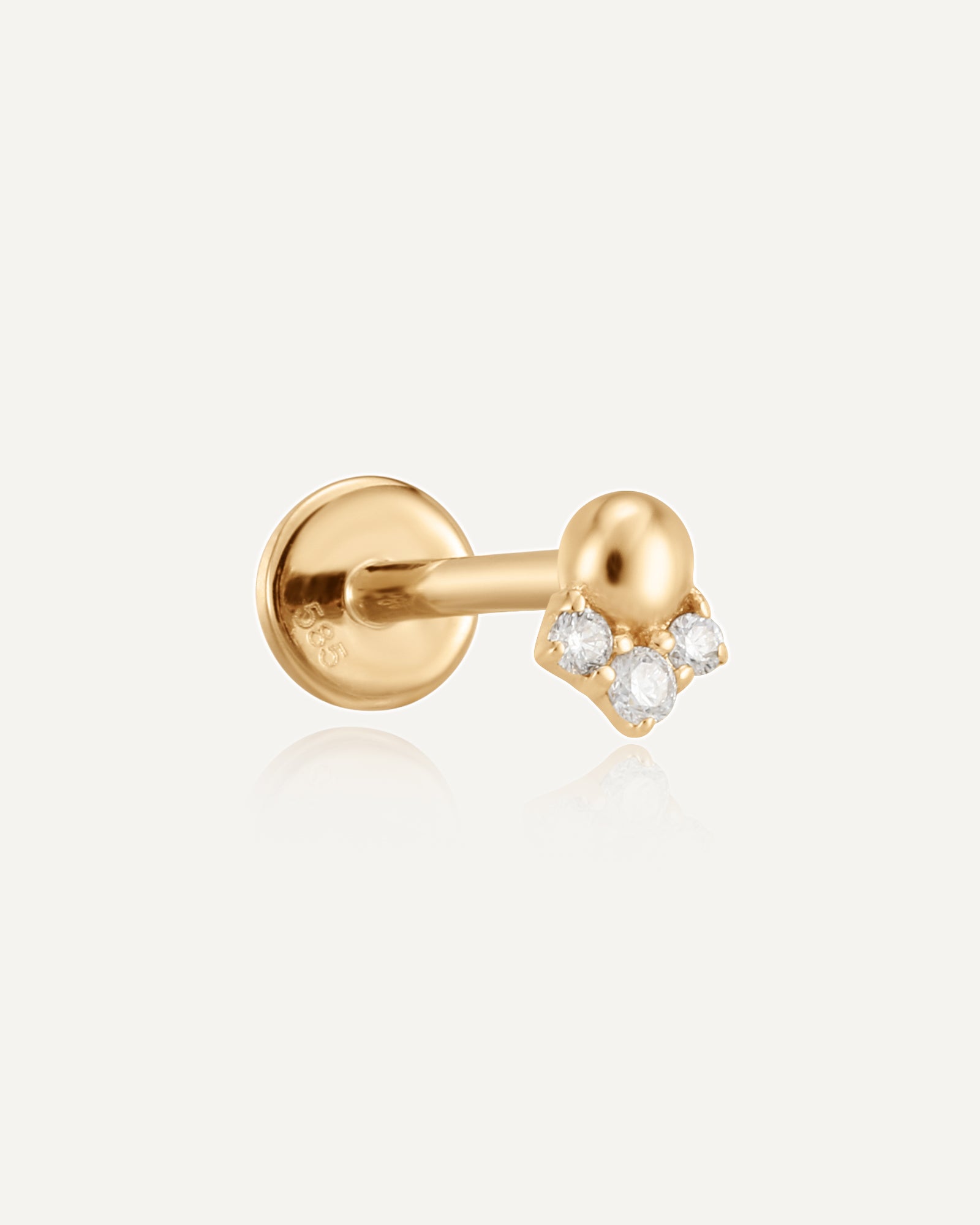 product shot of Gaia 14k solid gold white sapphire flatback stud