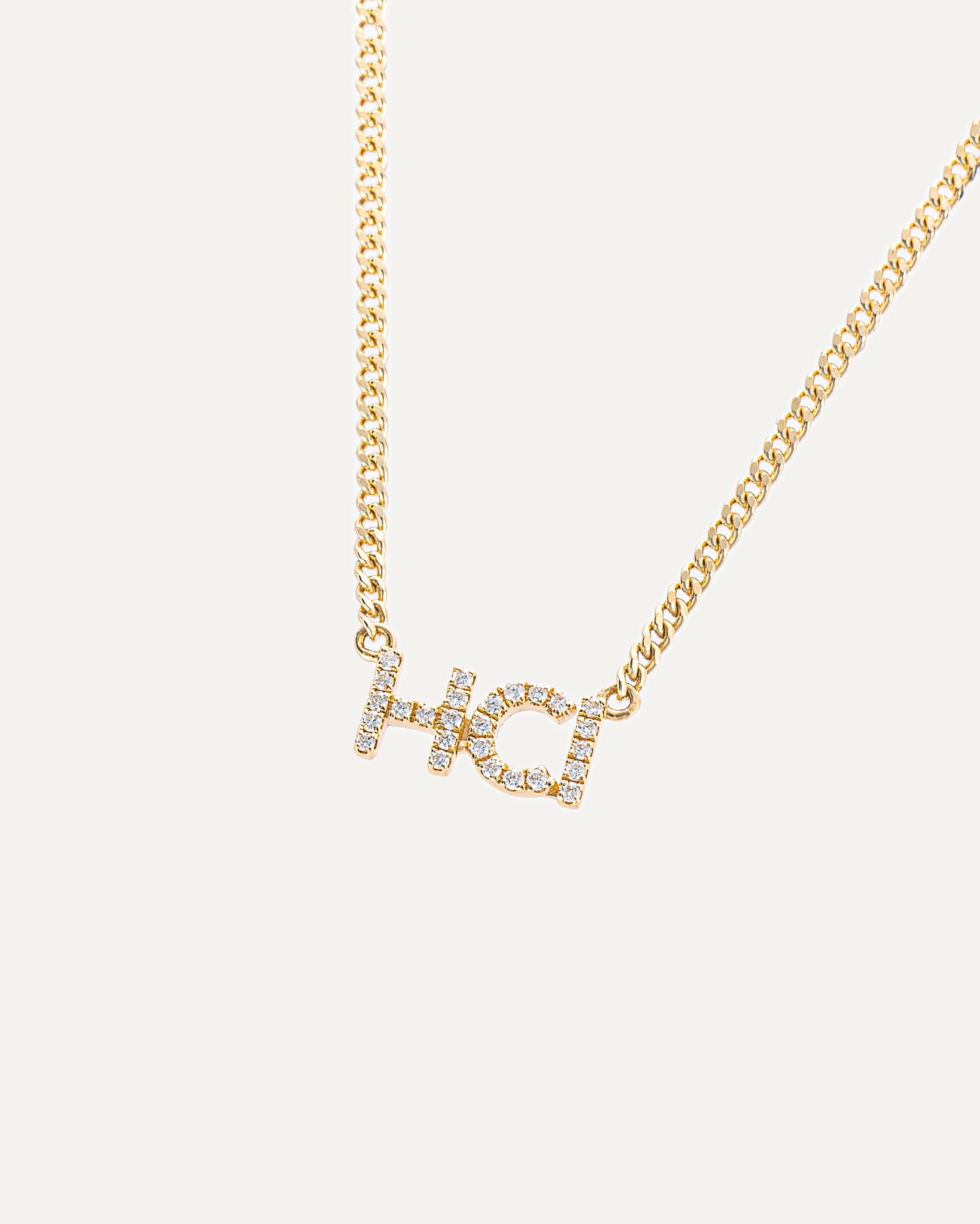 product shot of lottie custom diamond nameplate chain necklace