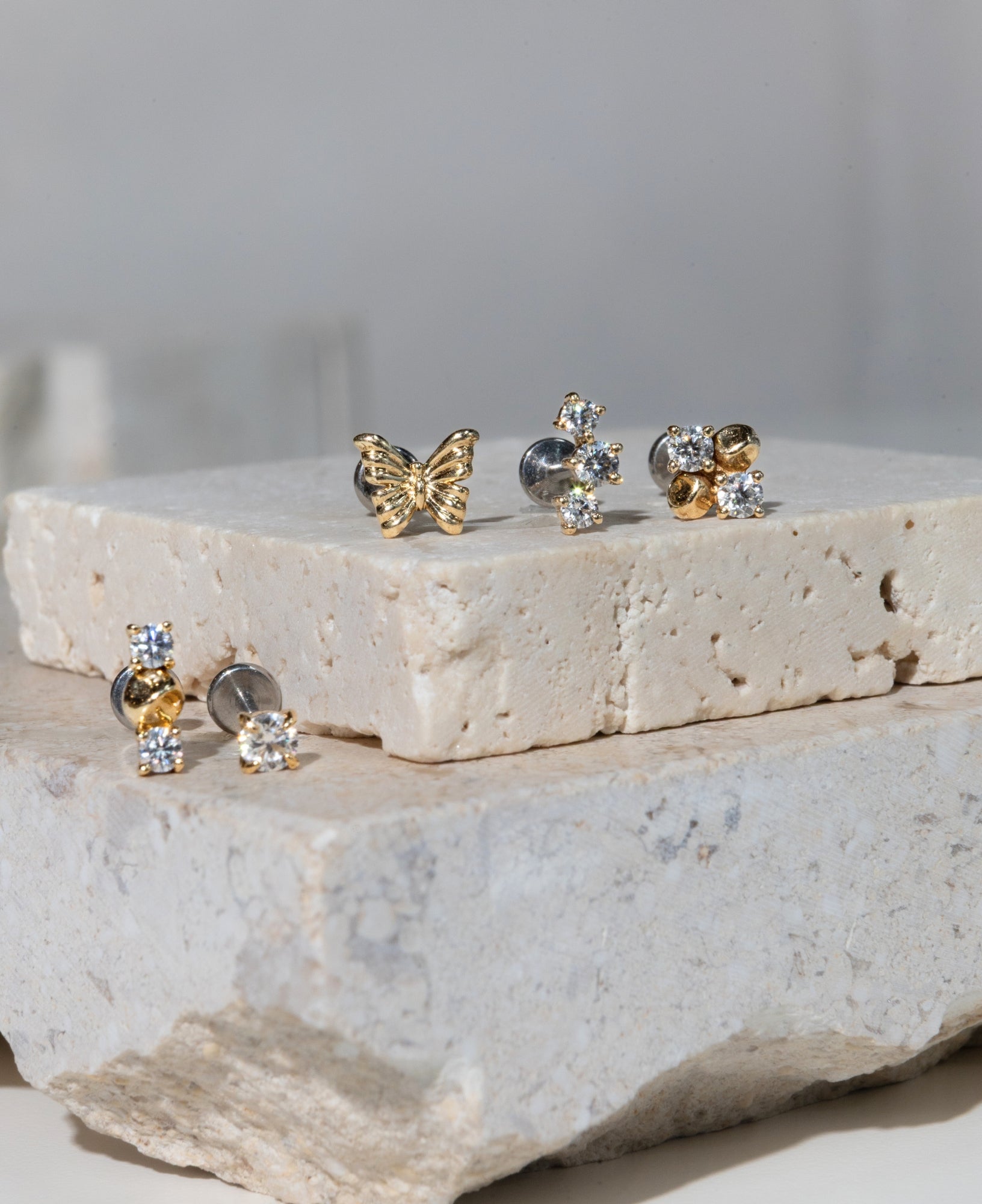Janine 14k Solid Gold Butterfly Flatback Stud