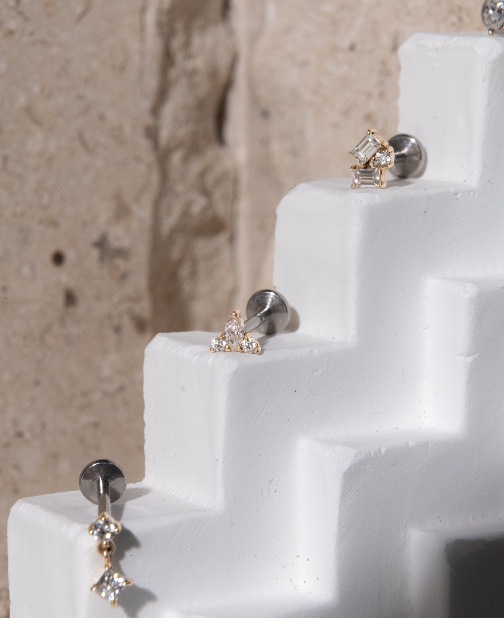 Arden 14k Solid Gold Marquise Trinity Flatback Stud