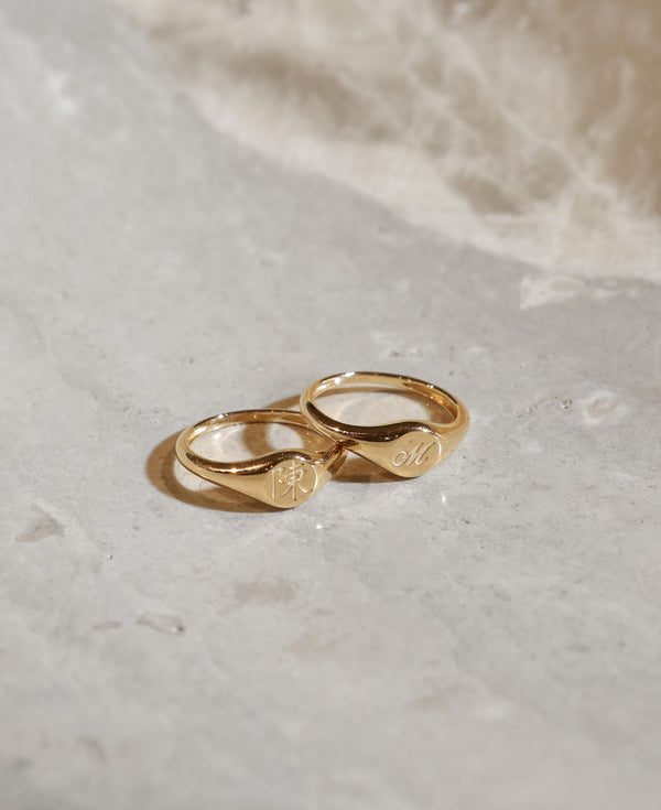 Talia Custom Mini Engraved Solid Gold Signet Ring