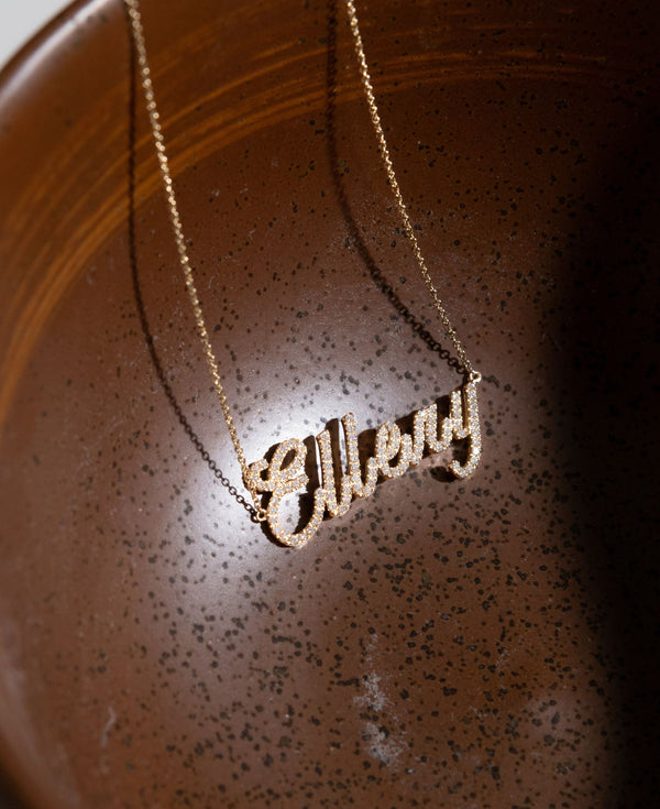 Verity Custom Diamond Script Nameplate Necklace