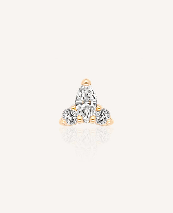 Arden 14k Solid Gold Marquise Trinity Flatback Stud
