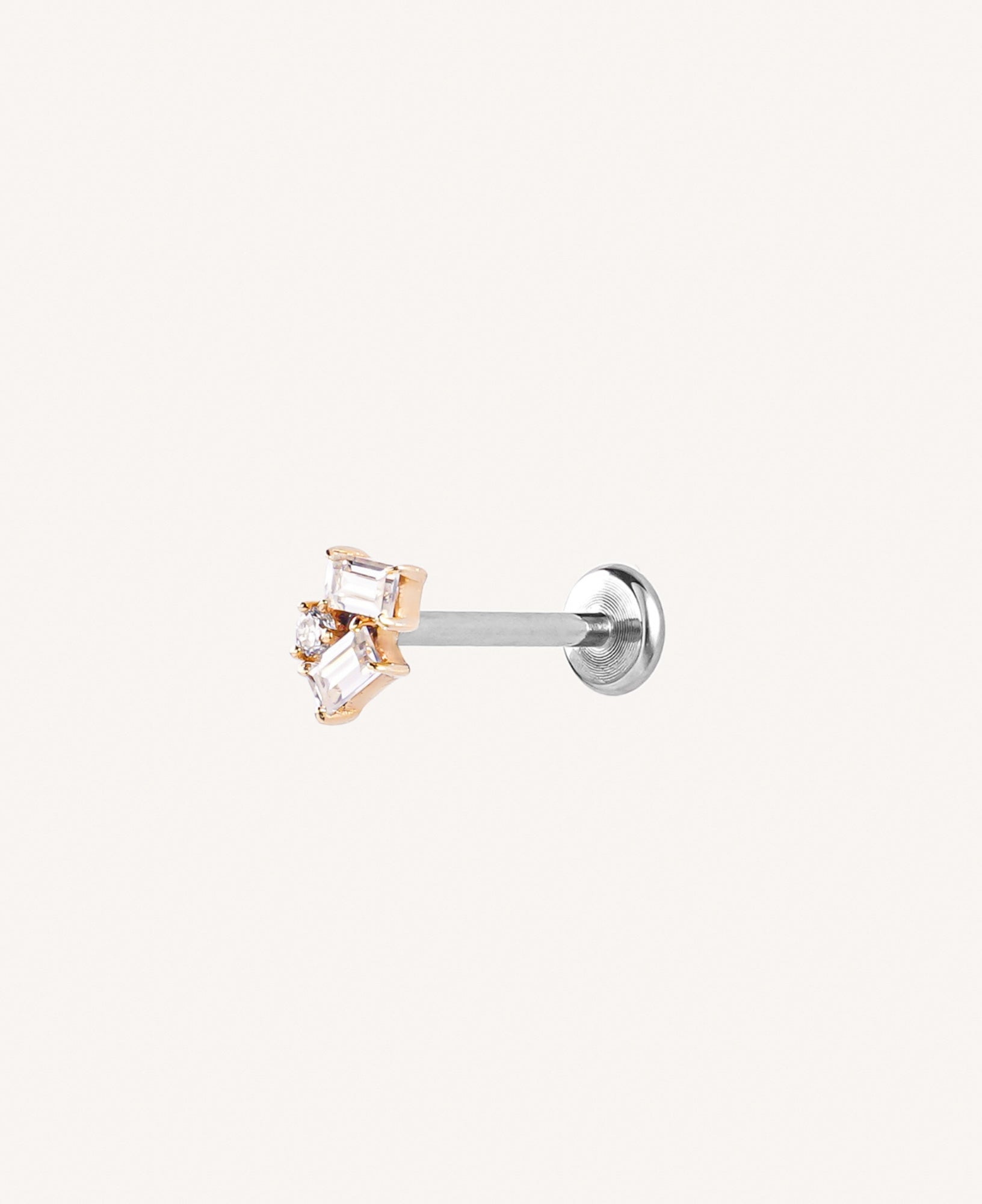 Aspen Baguette Trio Moissanite Flatback Stud