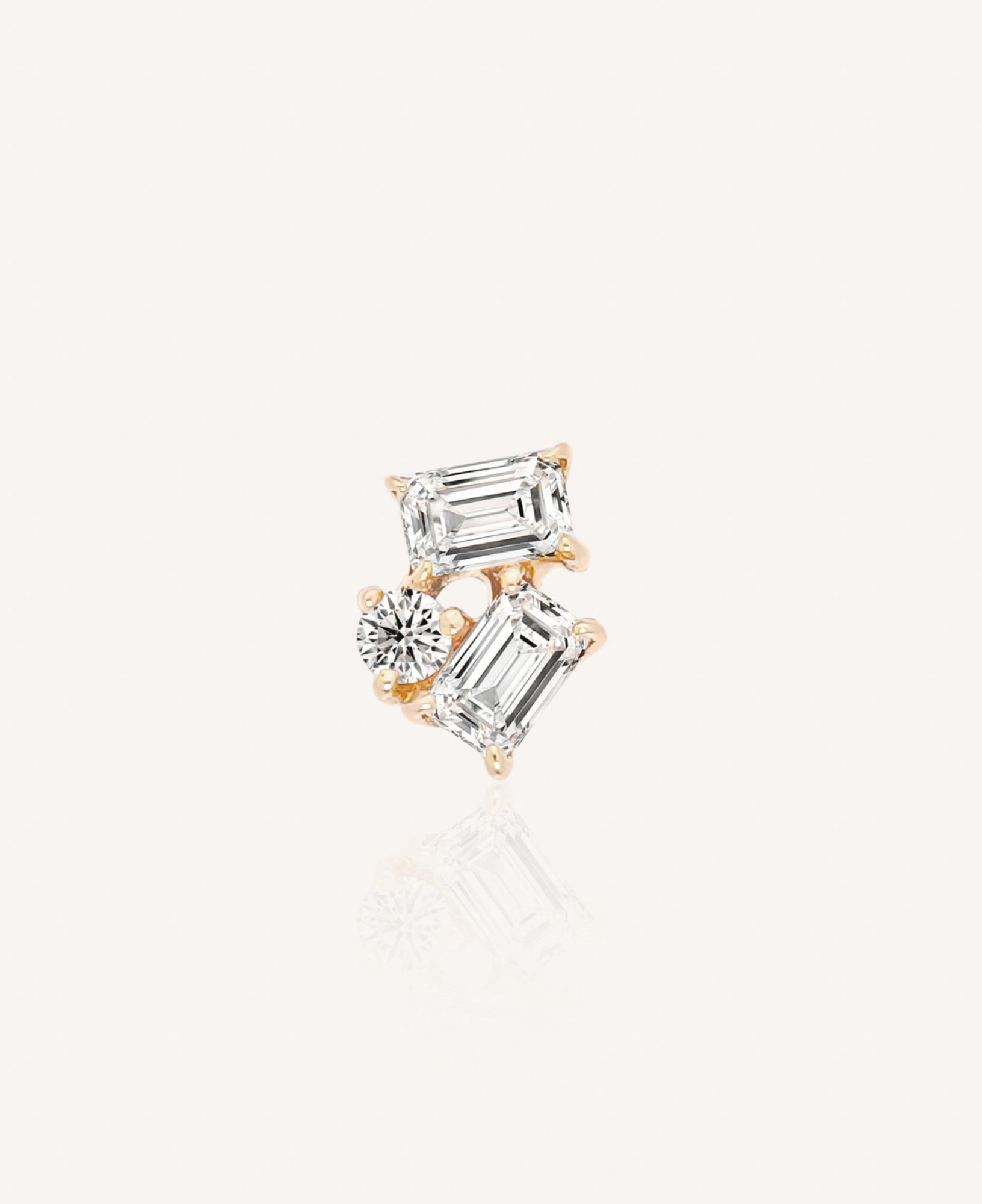 Aspen Baguette Trio Moissanite Flatback Stud
